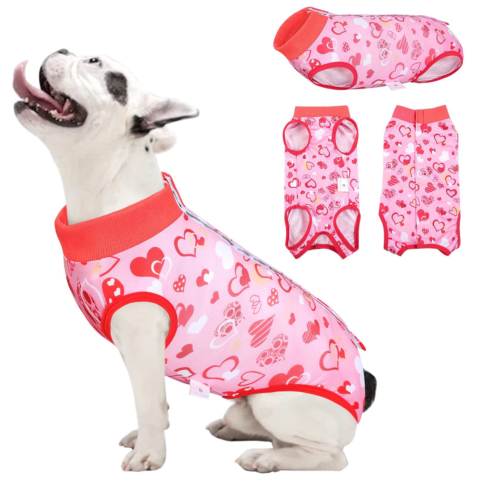 Valentine's Day Dog Onesie Pet Pajamas - Post-Surgery Recovery Suit for Dogs & Cats | Soft Bodysuit Costume for Small Medium Large Pets | Perfect for Valentine's Day Gifts, Holiday Photos & Post-Op Care (Size L)