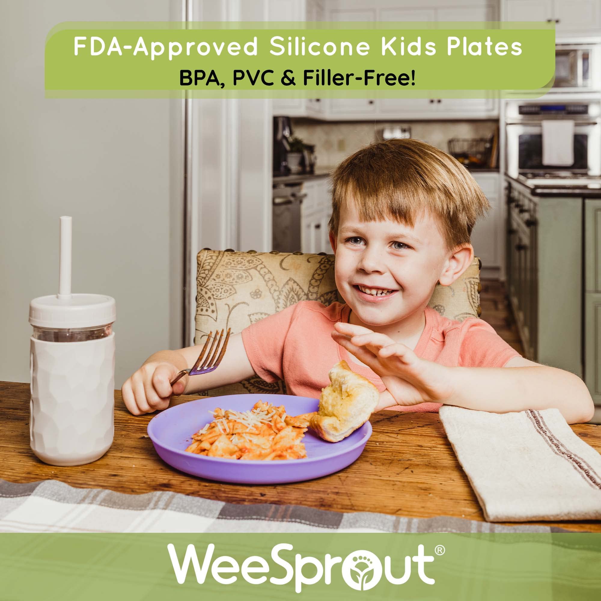 WeeSprout Baby & Toddler Non-Suction Plates with Lids - 100% Food Grade Silicone Plates & Hard Plastic Lids - Unbreakable, Microwave & Dishwasher Safe (3 Pack) - Perfect for Daycare, Travel & Mess-Free Mealtime