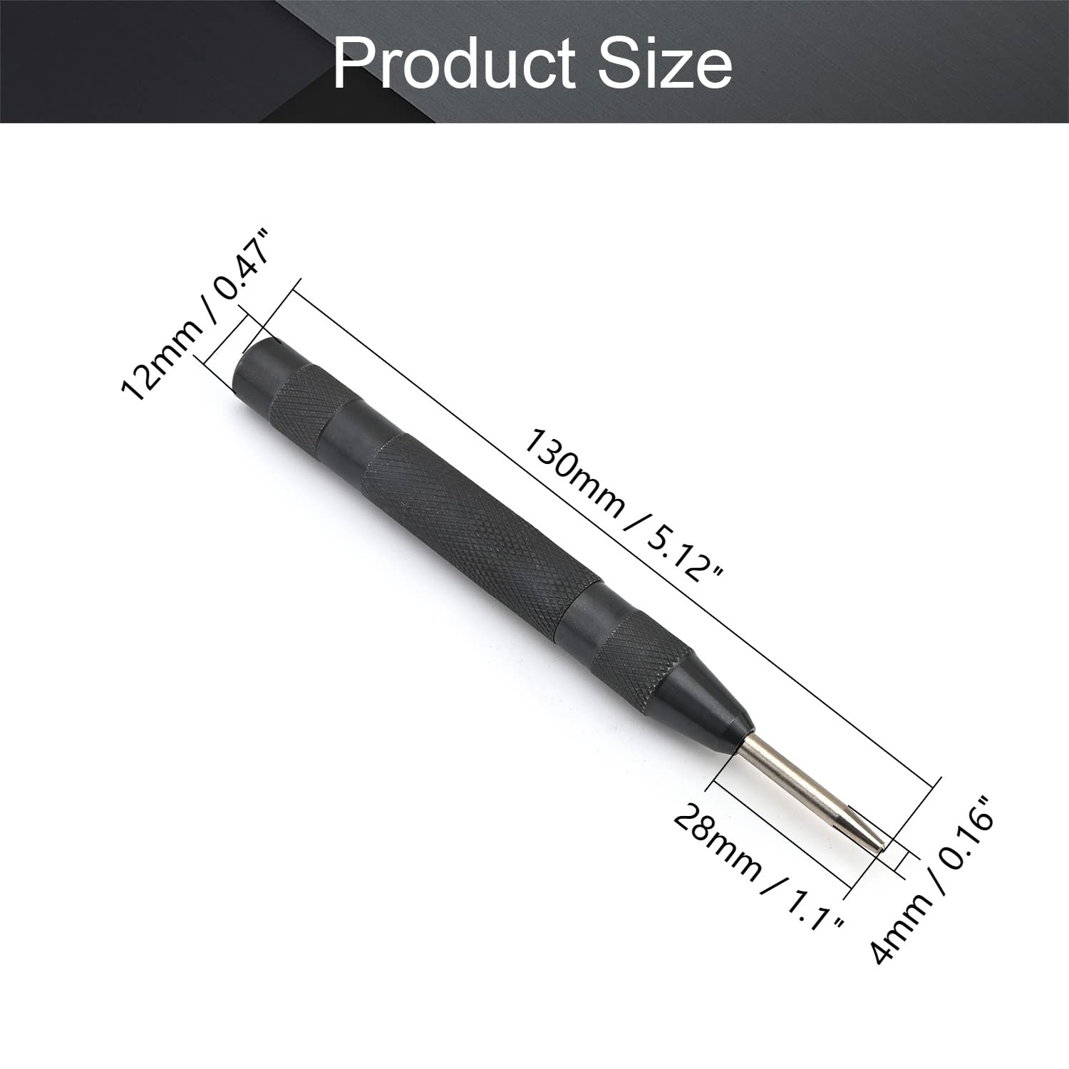 Utoolmart Automatic Center Punch - HSS Adjustable Spring Loaded Drill Tool for Wood, Metal & Plastic - Adjustable Impact Hand Tool (Black, 2-Piece Set) - Perfect for DIY Projects, Metalworking & Woodworking