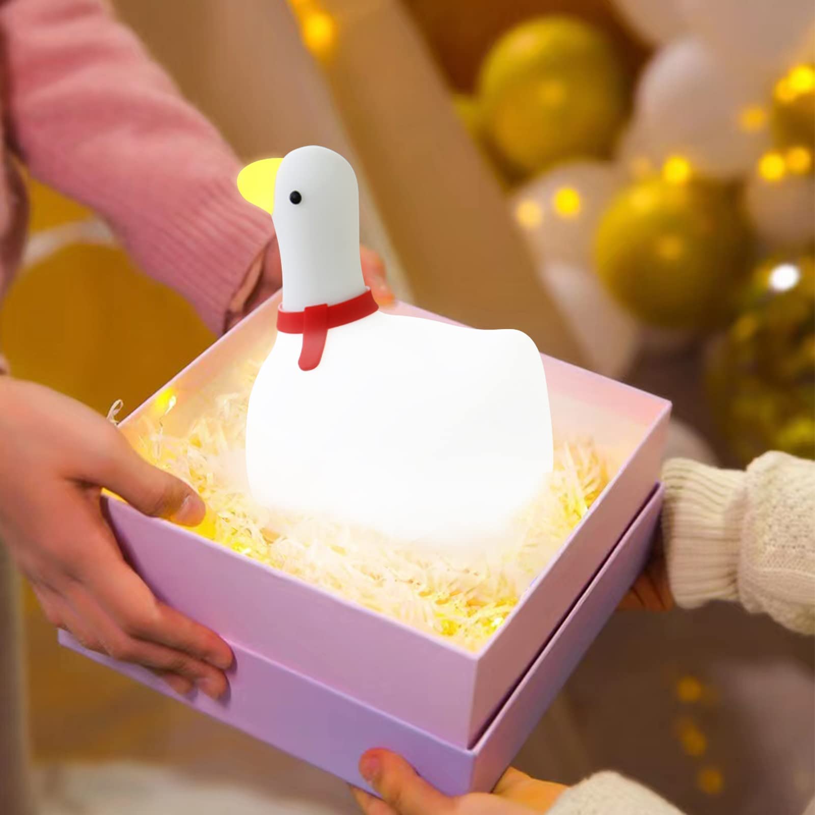 QANYI Cute Duck Night Light - USB Rechargeable Nursery Lamp, Soft Silicone Kids Room Light for 2-6 Year Old Girls | Perfect for Bedtime, Birthday Gifts & Holiday Decorations