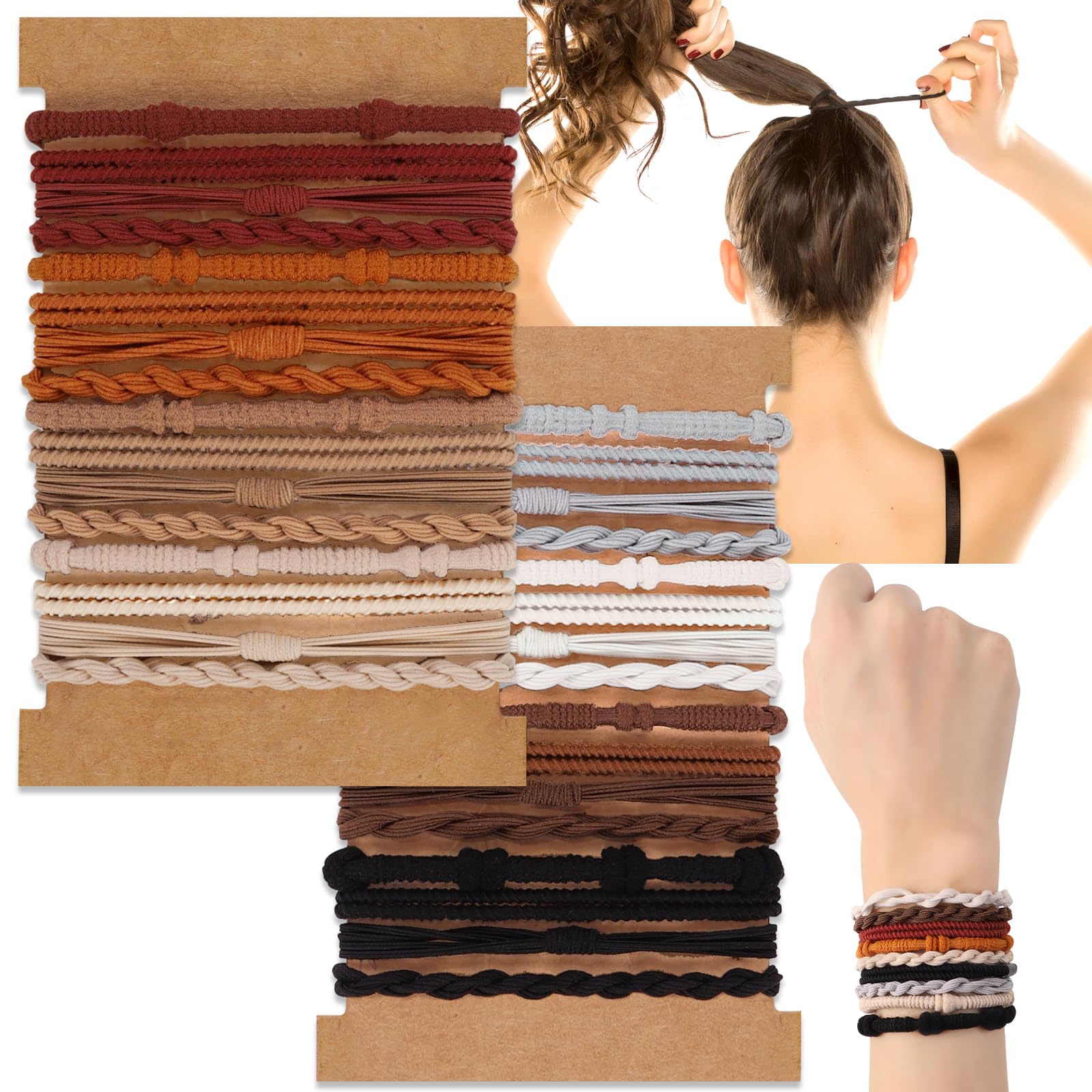 32PCS Boho Hair Bracelets for Women - No Damage Elastic Hair Ties & Bands for Girls with Thick, Thin, Long or Curly Hair - Fashion Hair Accessories for Parties, Weddings, Festivals & Everyday Wear