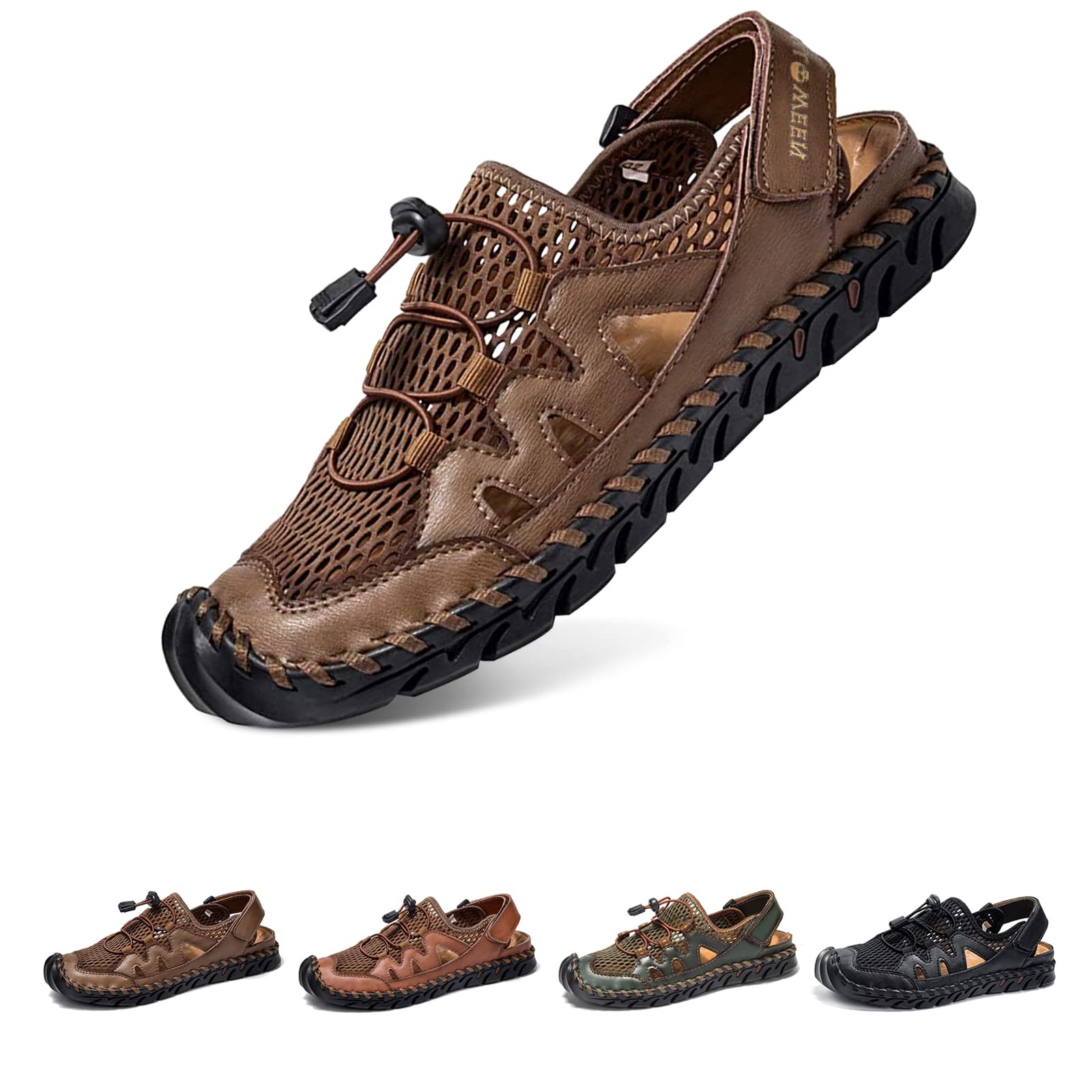 **Men's Leather Fisherman Sandals - Breathable Closed Toe Water Shoes for Summer | Non-Slip Hiking & Beach Walking | Handmade Comfort for Outdoor, Athletic & Casual Wear**    *(Use for beach trips, hiking, water sports, and everyday summer adventures!)*