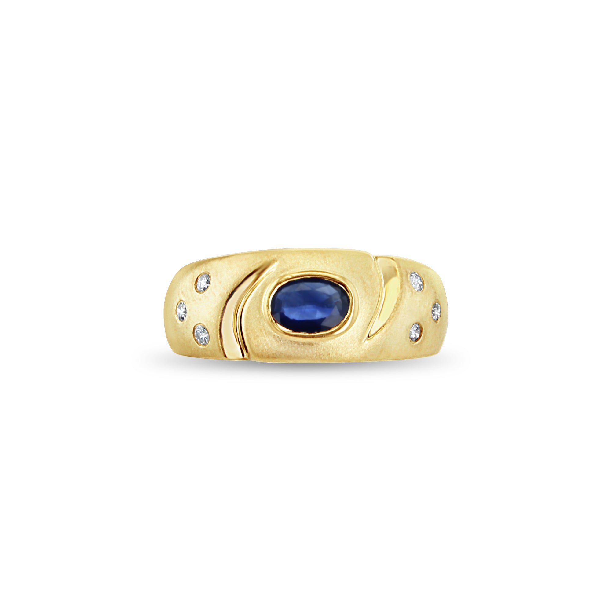 14K Yellow Gold Oval Sapphire and Diamond Accent Band Ring for Women - Elegant Wedding, Engagement, or Anniversary Jewelry Gift