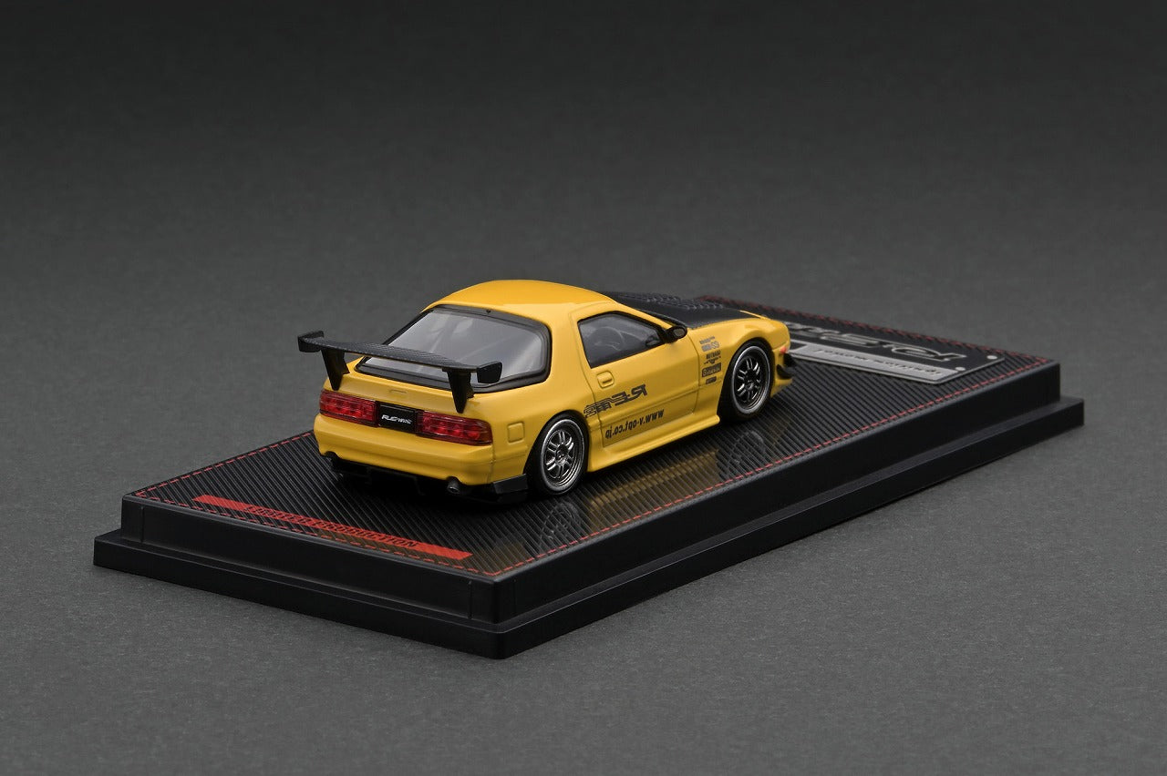 1/64 Scale Mazda RX-7 FC3S RE Amemiya Yellow Diecast Model Car - Collectible Toy for Display, Racing Enthusiasts & Japanese Car Fans