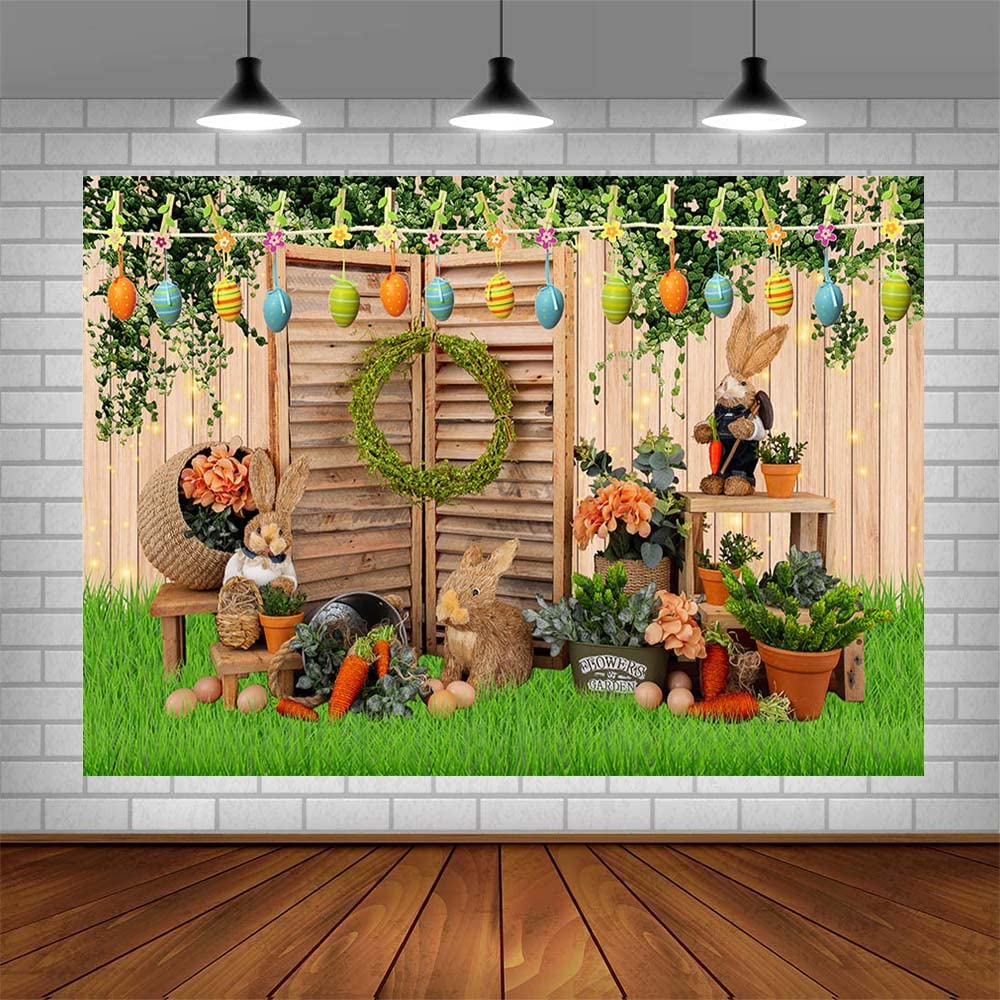 8x6ft Spring Happy Easter Backdrop - Green Grassland Rustic Wood Photo Background for Easter, Birthday, Baby Shower Party Decorations - Perfect for Photography, Social Media & Indoor/Outdoor Events