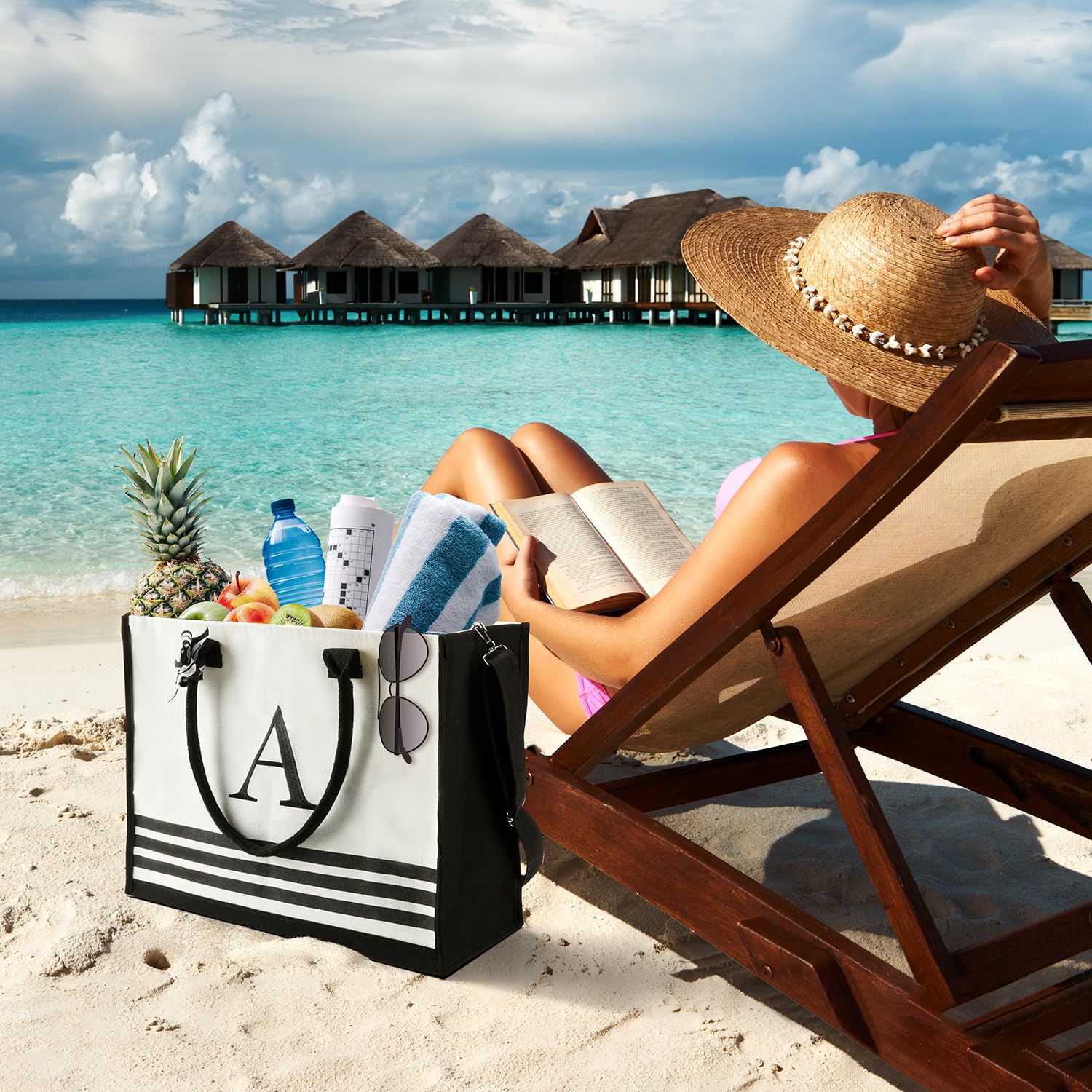 Personalized Monogrammed Canvas Tote Bag - Custom Initials for Women, Teachers, Birthday & Graduation Gifts - Perfect for Beach, Shopping & Everyday Use