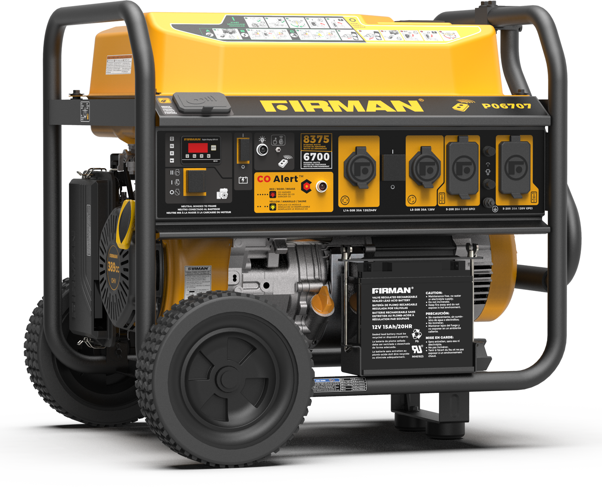 8375W Portable Gas Generator with Remote Start - 120/240V Dual Voltage for Camping, Home Backup & Outdoor Power Needs
