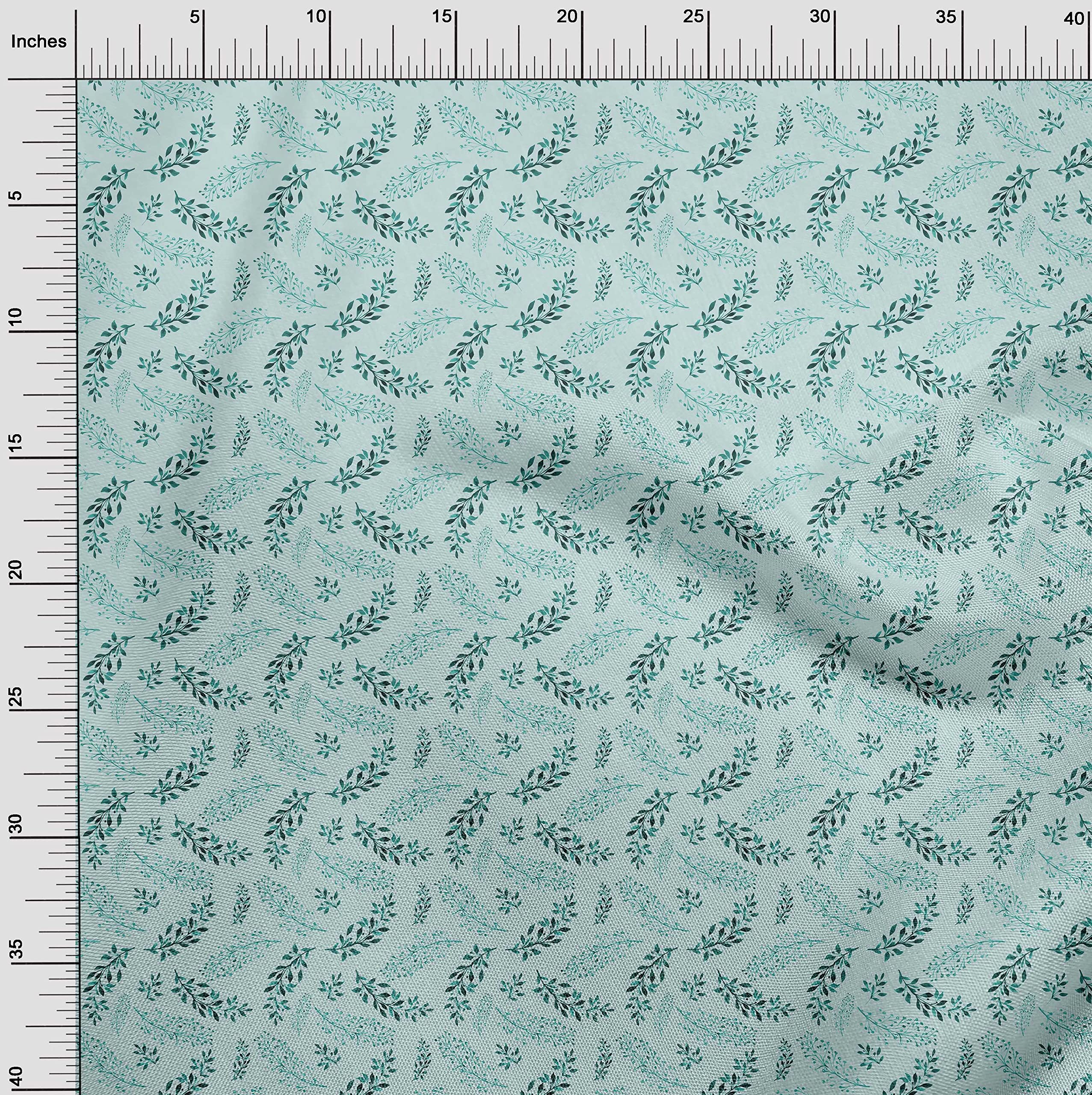 Premium Teal Blue Polyester Spandex Fabric with Leaf Print - 56