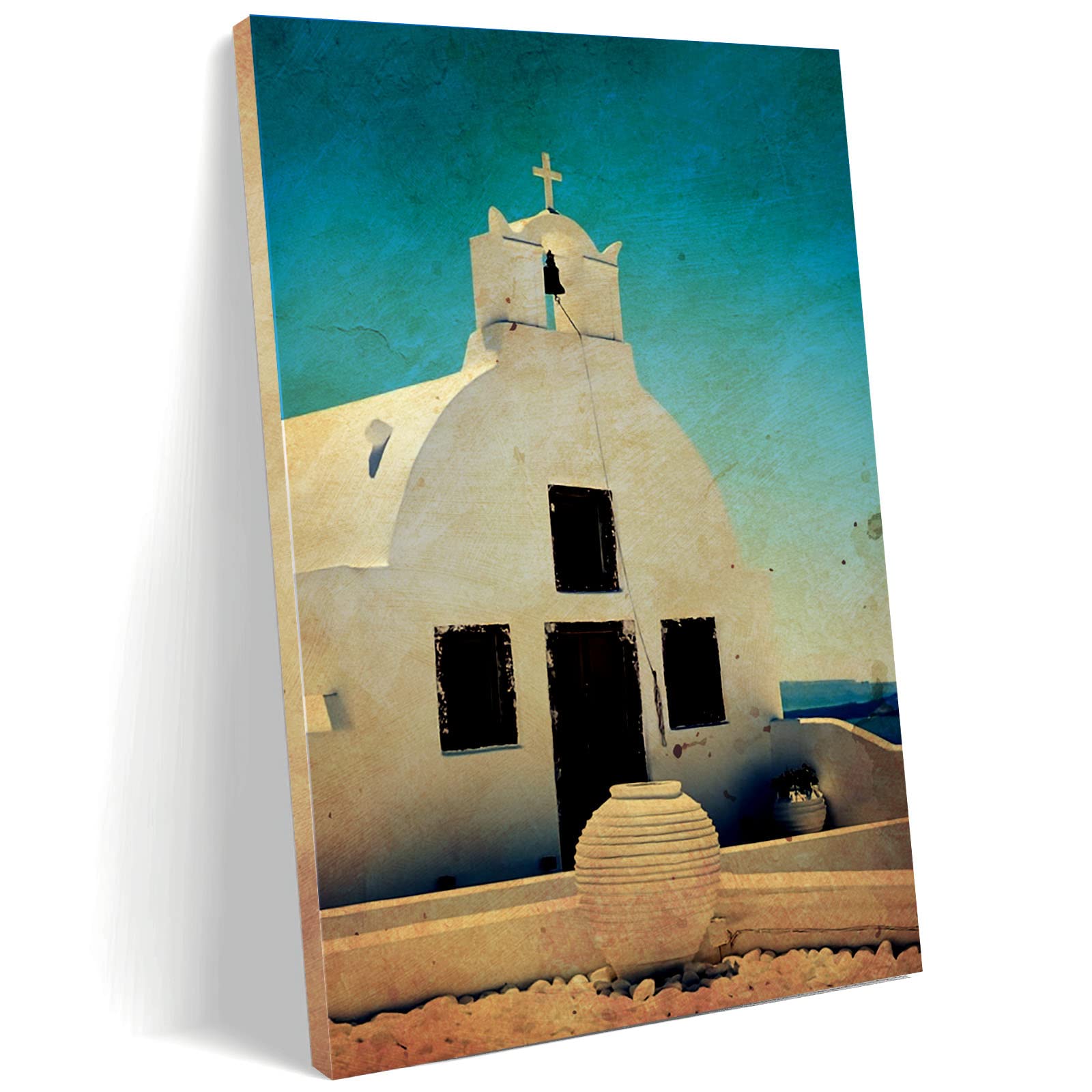 Farmhouse Canvas Wall Art - Santorini Travel Print, Coastal Decor for Bedroom & Gallery Wall, 12x16 Framed