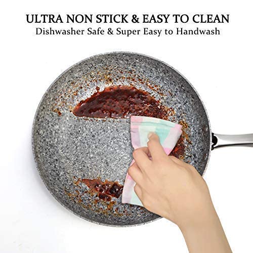 MICHELANGELO 8, 10 & 12 Inch Nonstick Frying Pan Set with Lid - Granite Stone Skillet Cookware with Stone-Derived Coating | Perfect for Searing, Sauteing & Everyday Cooking