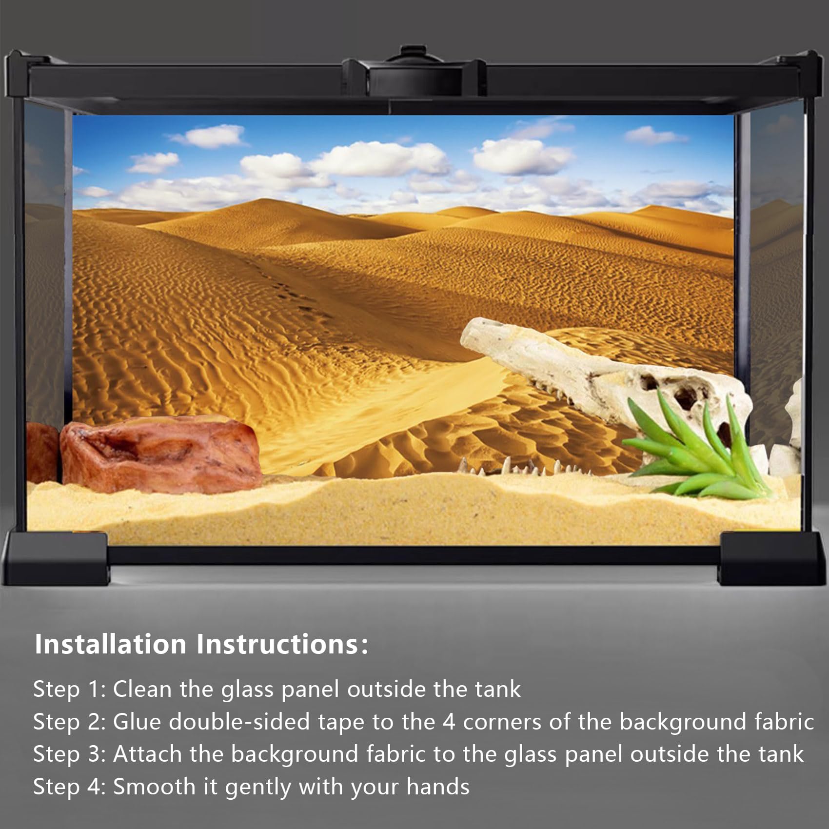 Premium 48x24 Inch Reptile Terrarium Background - Sand Dunes Desert & Blue Sky Tropical Scenery Backdrop for Bearded Dragons, Fish Tanks & Aquariums | Enhance Reptile Habitat Decor for Desert & Tropical Environments