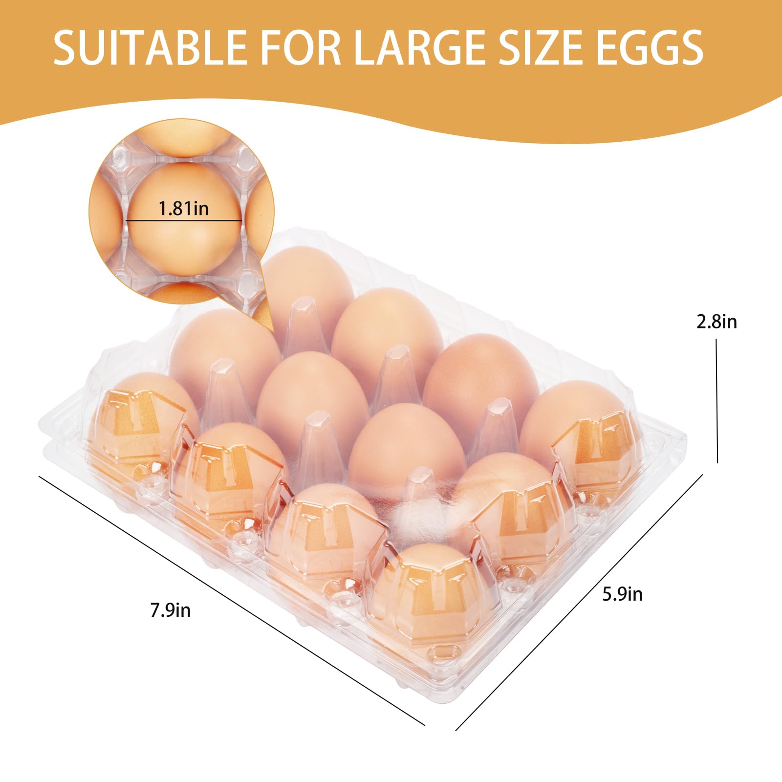 60 Pack Clear Plastic Egg Cartons - 1 Dozen Reusable Empty Egg Containers for Chicken Eggs | Bulk Farm & Commercial Use | Durable 3x4 Grid Design | Perfect for Home Chicken Coops, Farmers Markets & Grocery Store Displays