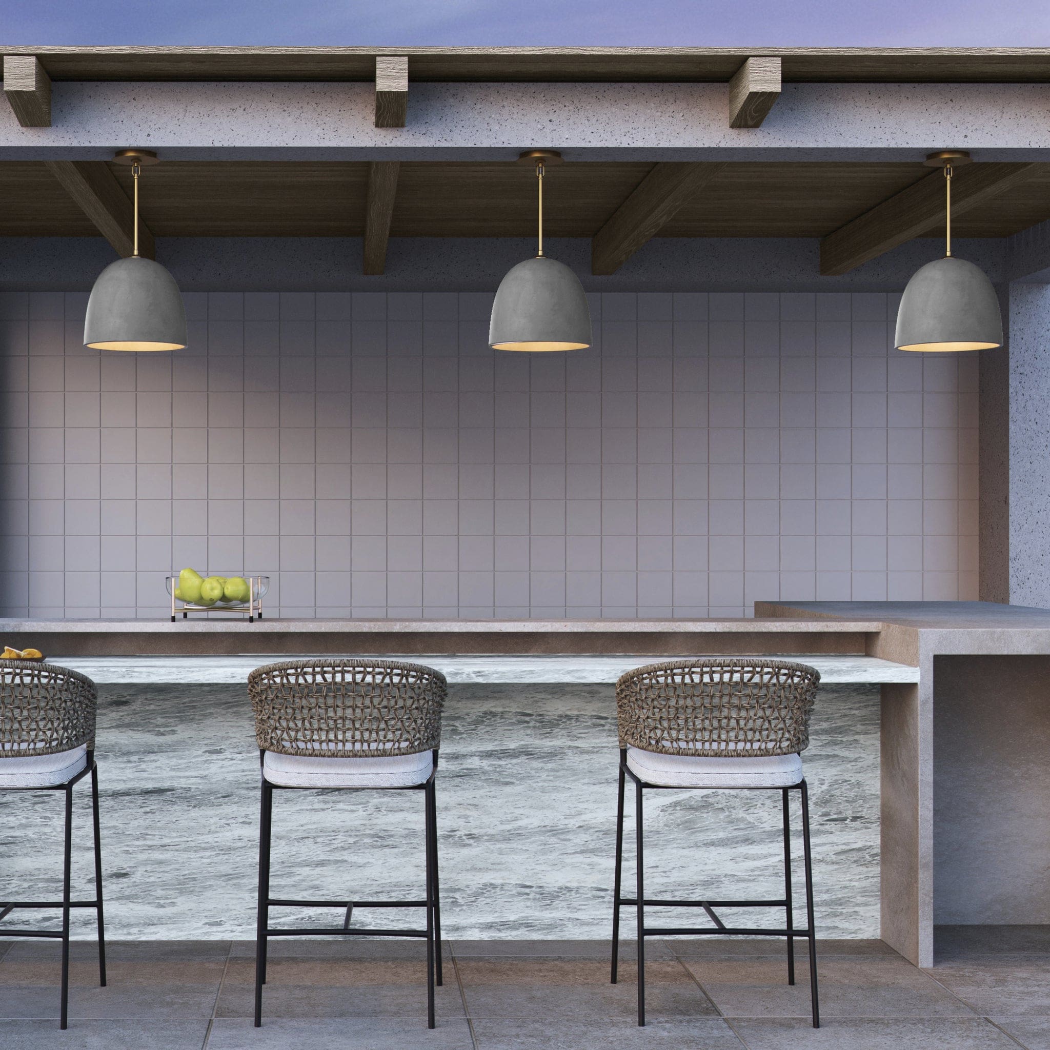 Modern Concrete Pendant Light Fixture - Dark Gray & Aged Brass - 12