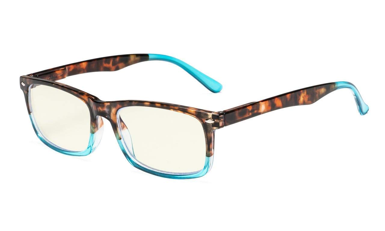 Blue Light Blocking Computer Reading Glasses for Men & Women - Tortoise Frame with Blue Lens | Reduce Eye Strain for Office Work, Gaming & Screen Time
