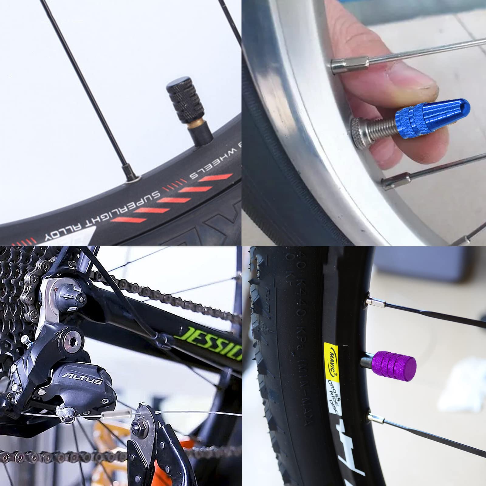 Swpeet 64-Piece Bike Cable End Caps Kit - 3 Styles, Multi-Color Anodized Aluminum Alloy Valve Caps & Adapters for Bicycle Tires | Perfect for Road Bikes, Mountain Bikes & Cycling Maintenance