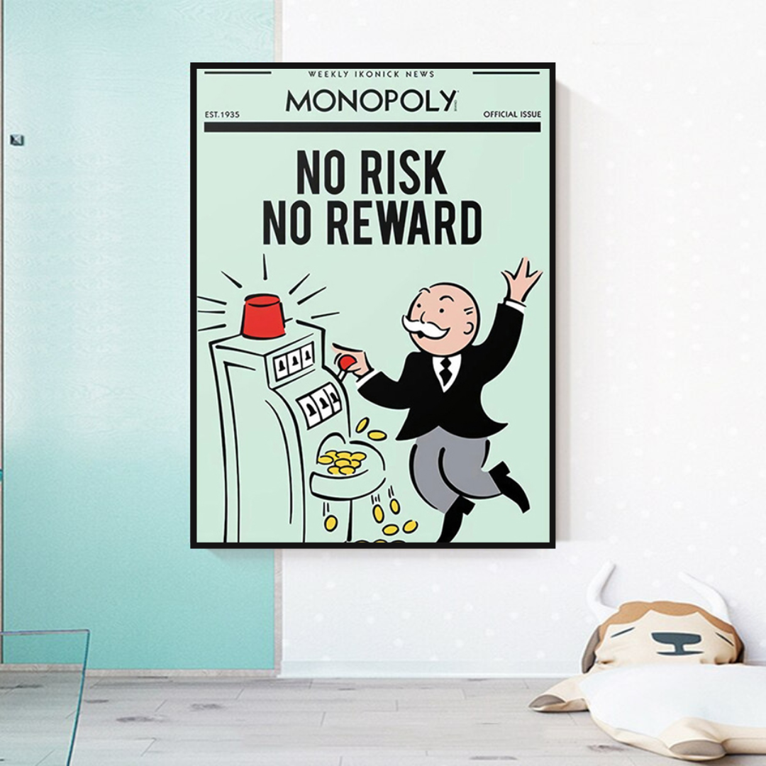 Alec Monopoly No Risk No Reward Playing Card Canvas Wall Art - Modern Pop Art Decor for Living Room, Bedroom & Office