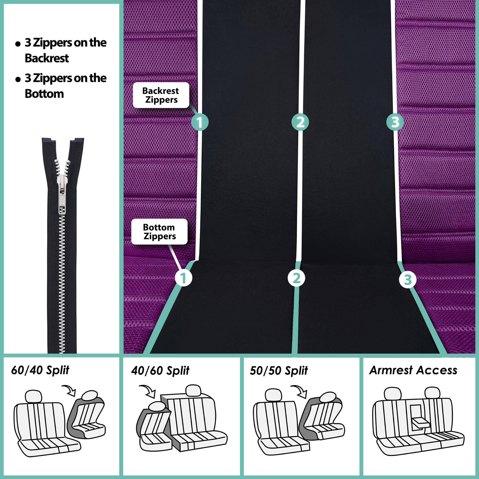 TLH 3D Air Mesh Car Seat Covers - Front, Purple, Airbag Safe | Universal Fit for Cars, Trucks & SUVs | Comfort & Style