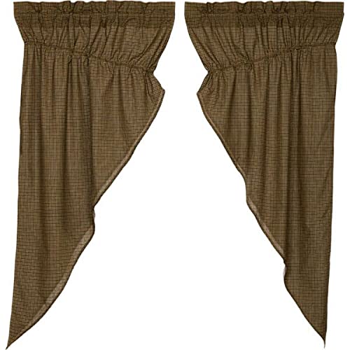 Primitive Country Rustic Tea Cabin TAN Green Check SWAGS Panels Curtains 63