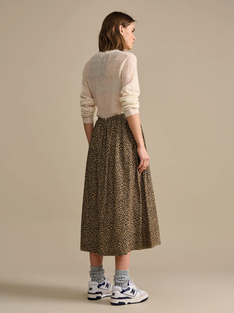 Bellerose Theresa Leopard Print Skirt - Women's Fashion A-Line Midi Skirt for Casual Wear, Office, and Date Nights
