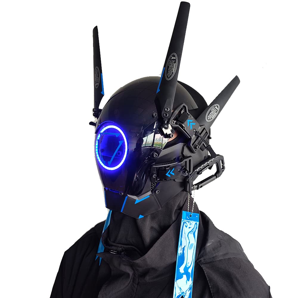 KYEDAY Punk Mask with LED Round Light - Halloween Cosplay Costume Accessory for Men & Women - Perfect for Parties, Music Festivals, and Themed Events