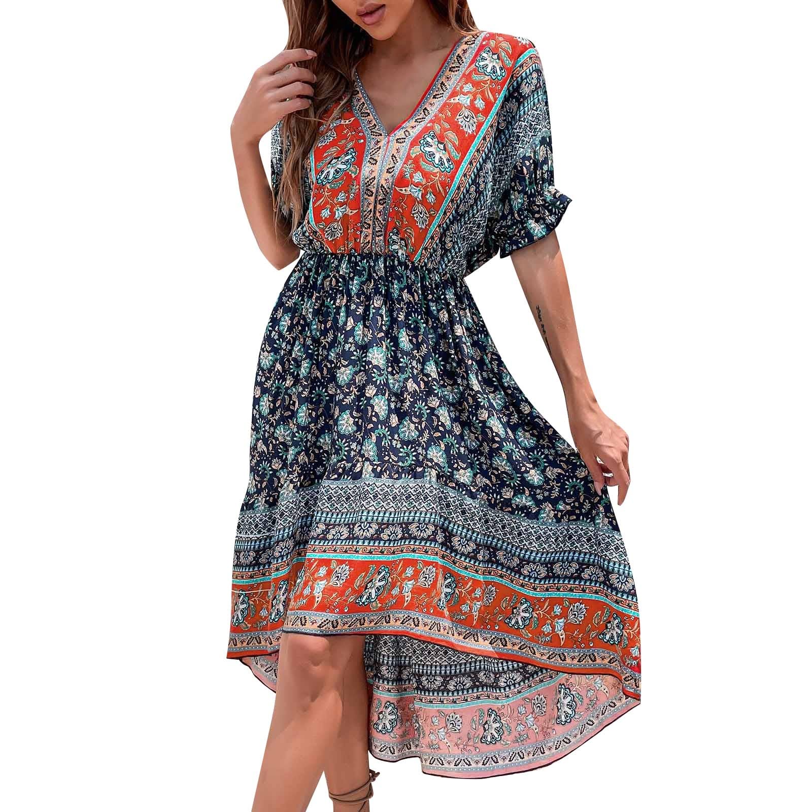 Vintage Floral Print Women's Midi Dress - Summer Slim Fit Irregular Hem Resort Dress for Plus Size Ladies | Perfect for Beach Vacations, Date Nights & Casual Outings