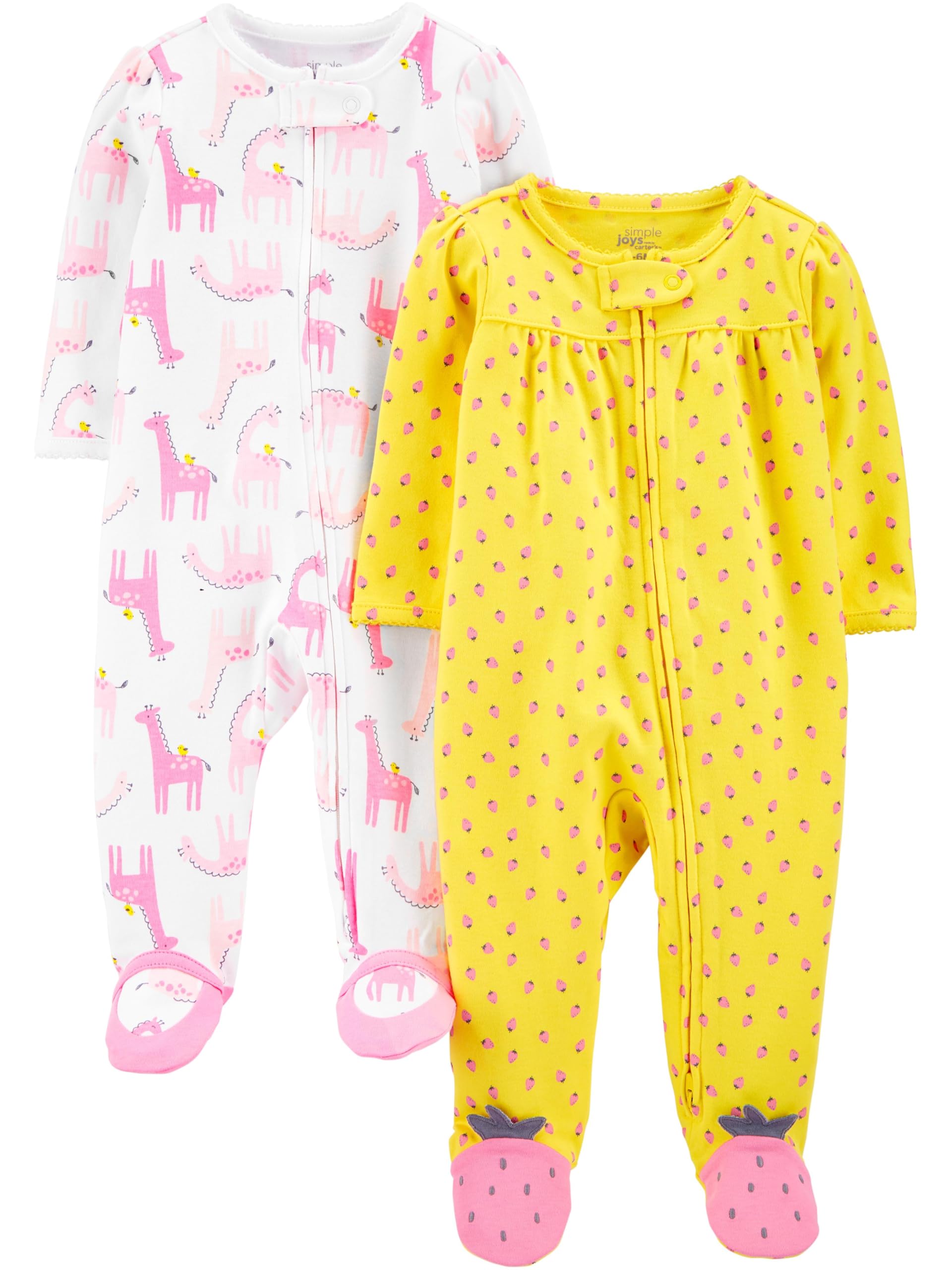 Carter's Baby Girls' Cotton Footed Sleep and Play Pajamas - 2 Pack | Soft & Comfortable Sleepwear for Newborns & Infants | Perfect for Nursery, Bedtime & Playtime