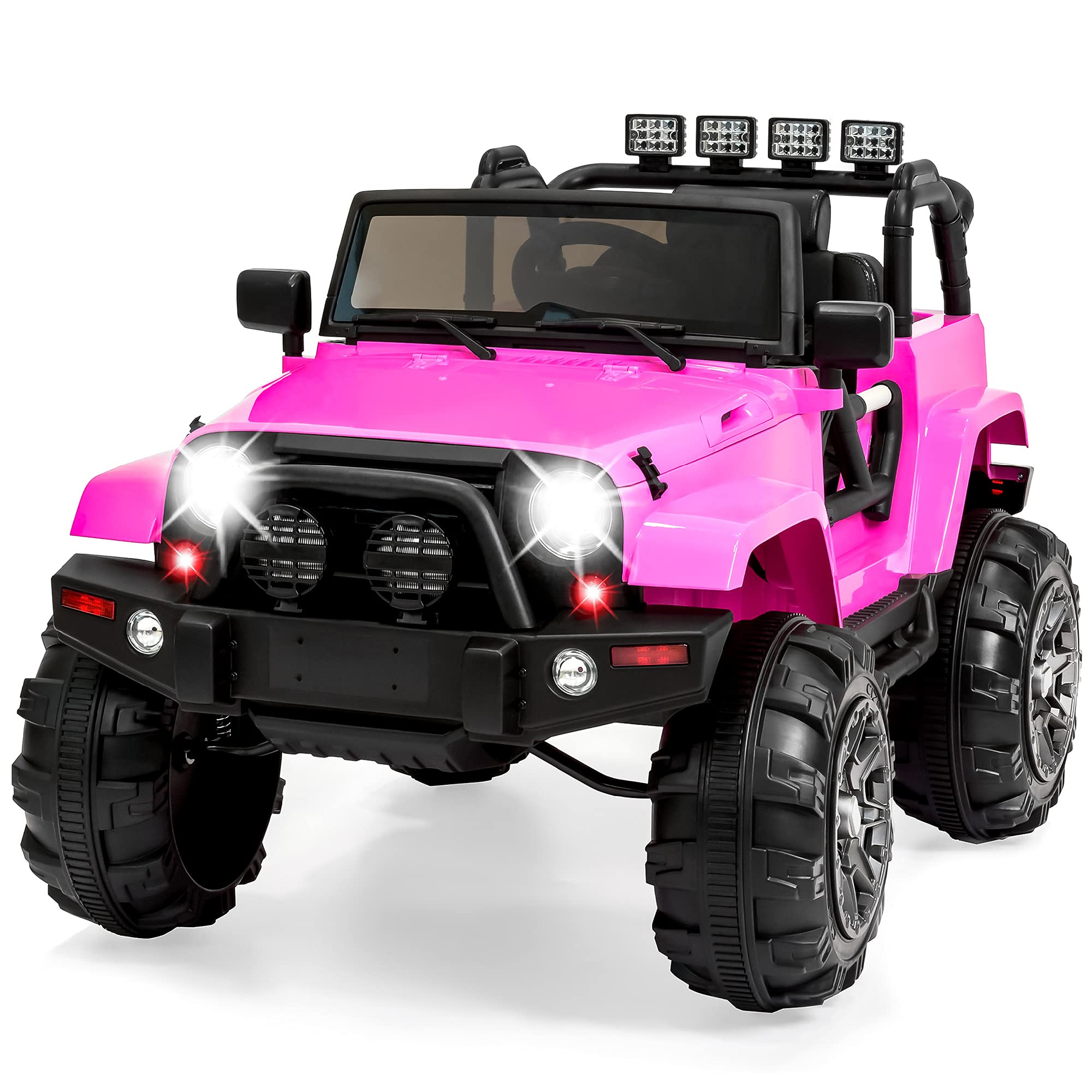 Best Choice Products 12V Kids Ride On Truck - Battery Powered Toy Car with Spring Suspension, Parent Remote Control, 3 Speed Settings & LED Lights - Pink Electric Vehicle for Boys & Girls - Perfect for Birthday Gifts, Outdoor Play & Backyard Fun