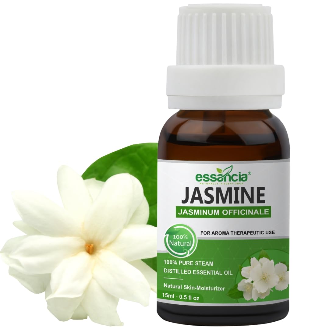 Essancia 100% Pure Jasmine Essential Oil - Natural Undiluted Therapeutic Grade for Relaxation, Skin Care & Aromatherapy (15ml) - Perfect for Diffusers, Massage & DIY Beauty Products