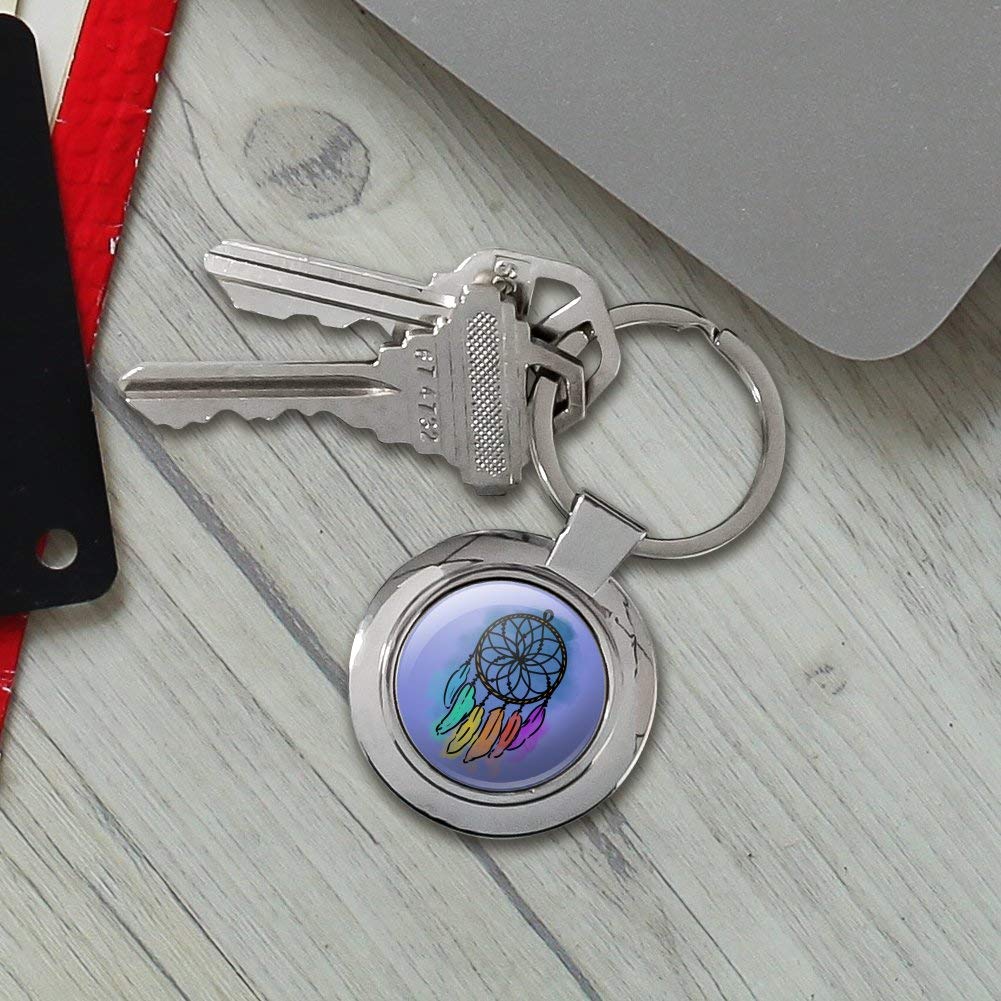 Dream Catcher Keychain with Rainbow Feathers - Watercolor Design on Chrome Plated Metal - Perfect for Backpacks, Gifts & Boho Style Accessories