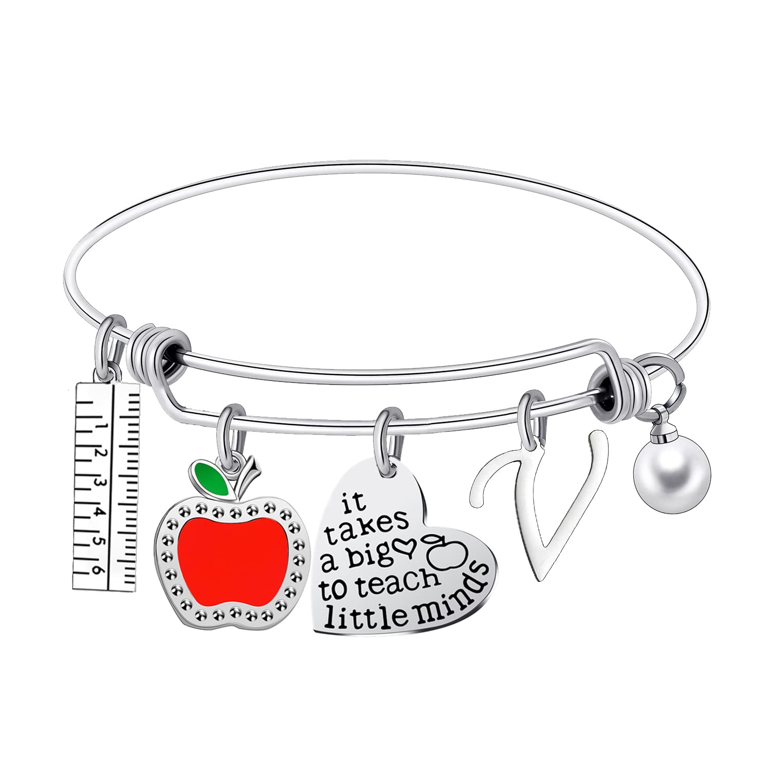 Personalized Initial Teacher Bracelet - Thoughtful Thank You Gift for Women Educators, Birthday & Appreciation Present - Perfect for Teacher's Day, Retirement & Classroom Gifts