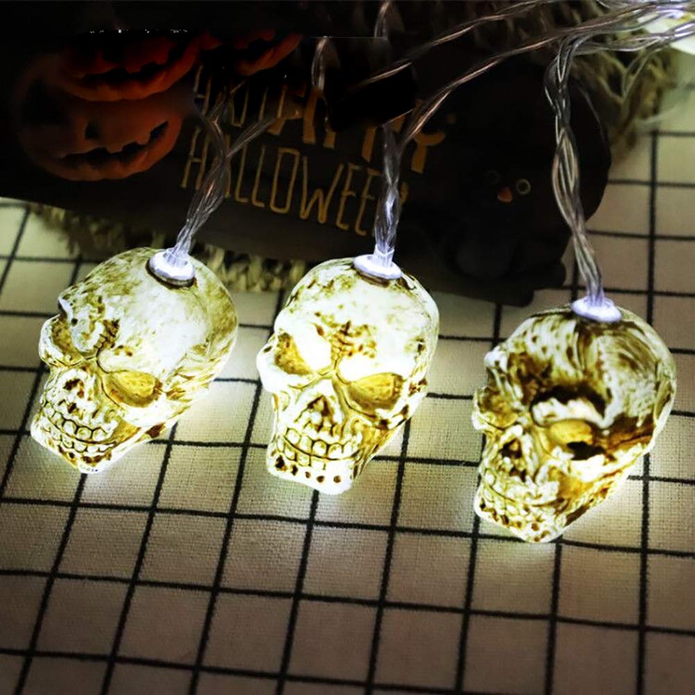 KINGBOO Halloween Decorations - Battery Operated LED Pumpkin String Lights with Retro Skull Design for Halloween Party, Indoor Outdoor Decor | Perfect for Porch, Yard, Window & Halloween Night Party Decorating