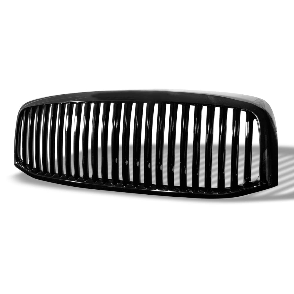 2006-2008 Dodge Ram 1500 & 2006-2009 2500/3500 Gloss Black Vertical Front Bumper Grille Replacement - Perfect for Off-Roading & Truck Customization