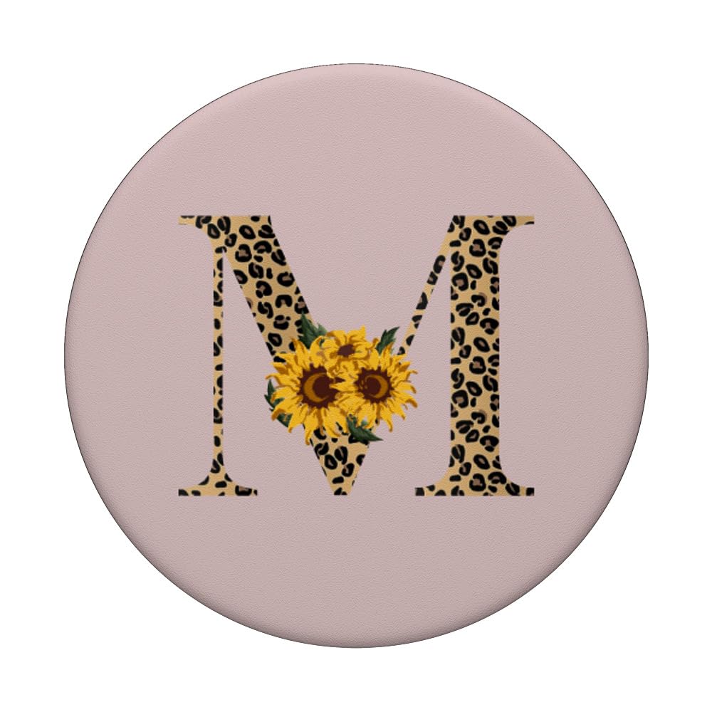 Leopard Print Monogram Letter M Pink Sand PopSockets PopGrip - Adhesive Phone Grip & Stand for iPhone, Samsung & Smartphones - Perfect for Work, Travel & Daily Use