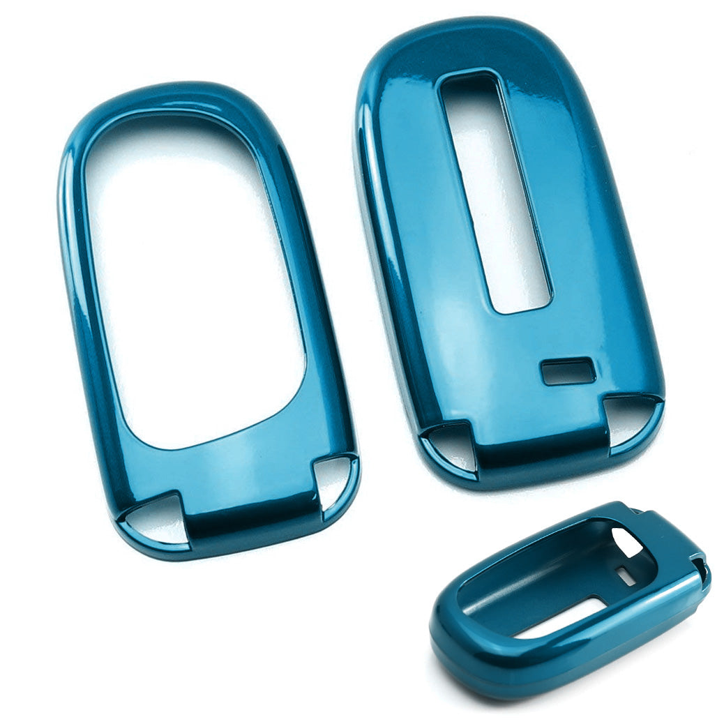 Premium Glossy Metallic Blue Smart Key Fob Cover Replacement for Jeep Dodge Chrysler - Exact Fit Protective Shell for Keyless Entry Remote (Perfect for Off-Roading, Daily Commute & Car Enthusiasts)