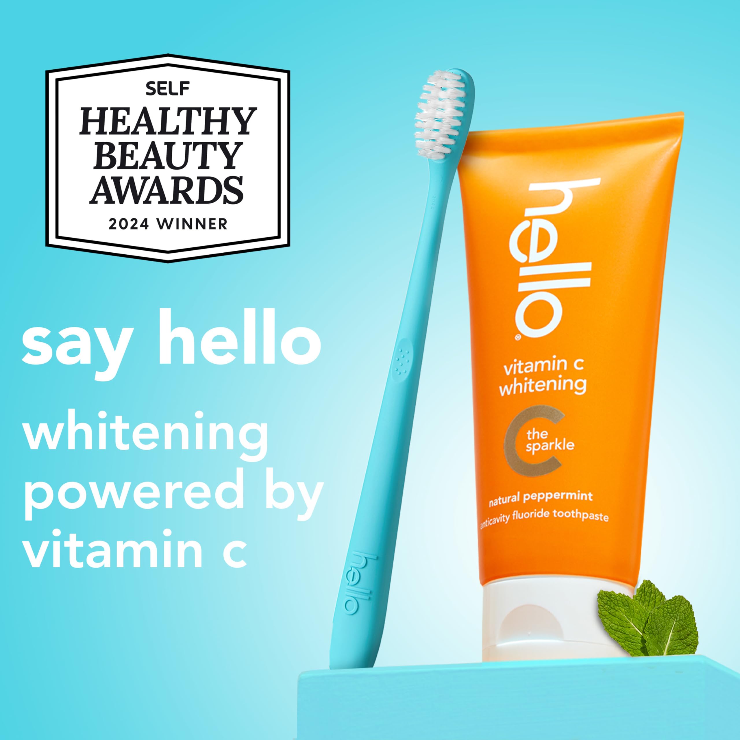 Hello Vitamin C Whitening Toothpaste with Fluoride for Adults | SLS-Free Teeth Whitening & Stain Removal | Natural Peppermint Flavor, Freshens Breath | 4.0 oz Tube - Perfect for Daily Oral Care & Brightening Smiles