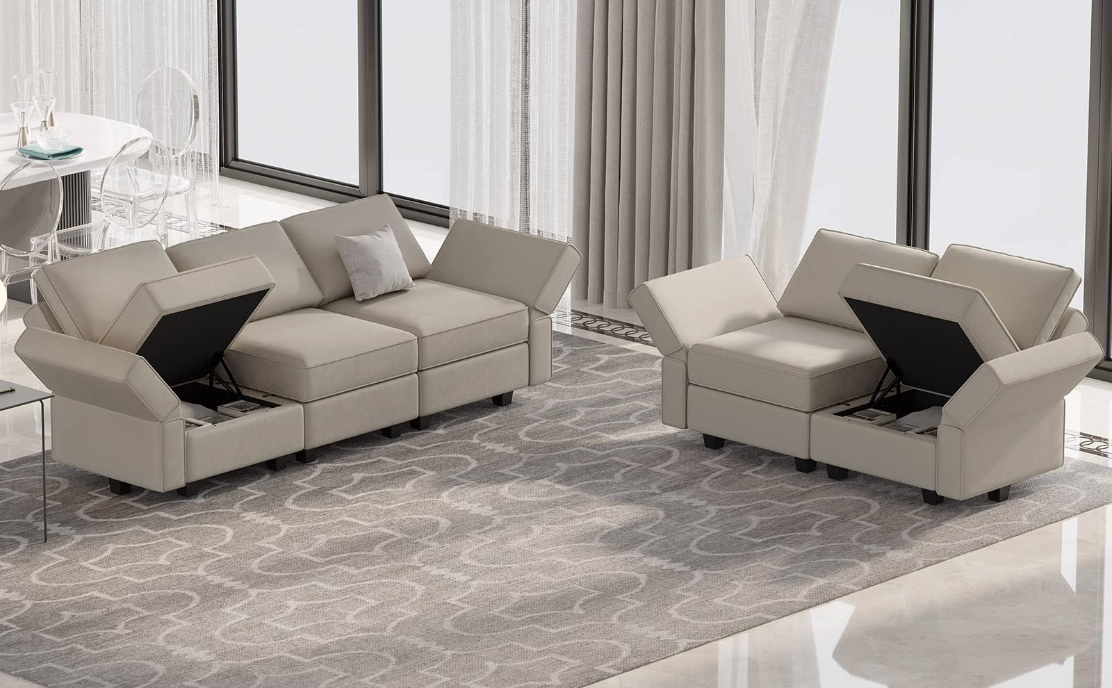 Belffin 2-Piece Modular Sofa and Loveseat Set with Storage Seats - Grey Living Room Furniture for Small Spaces | Perfect for Apartments, Dorms & Cozy Home Decor