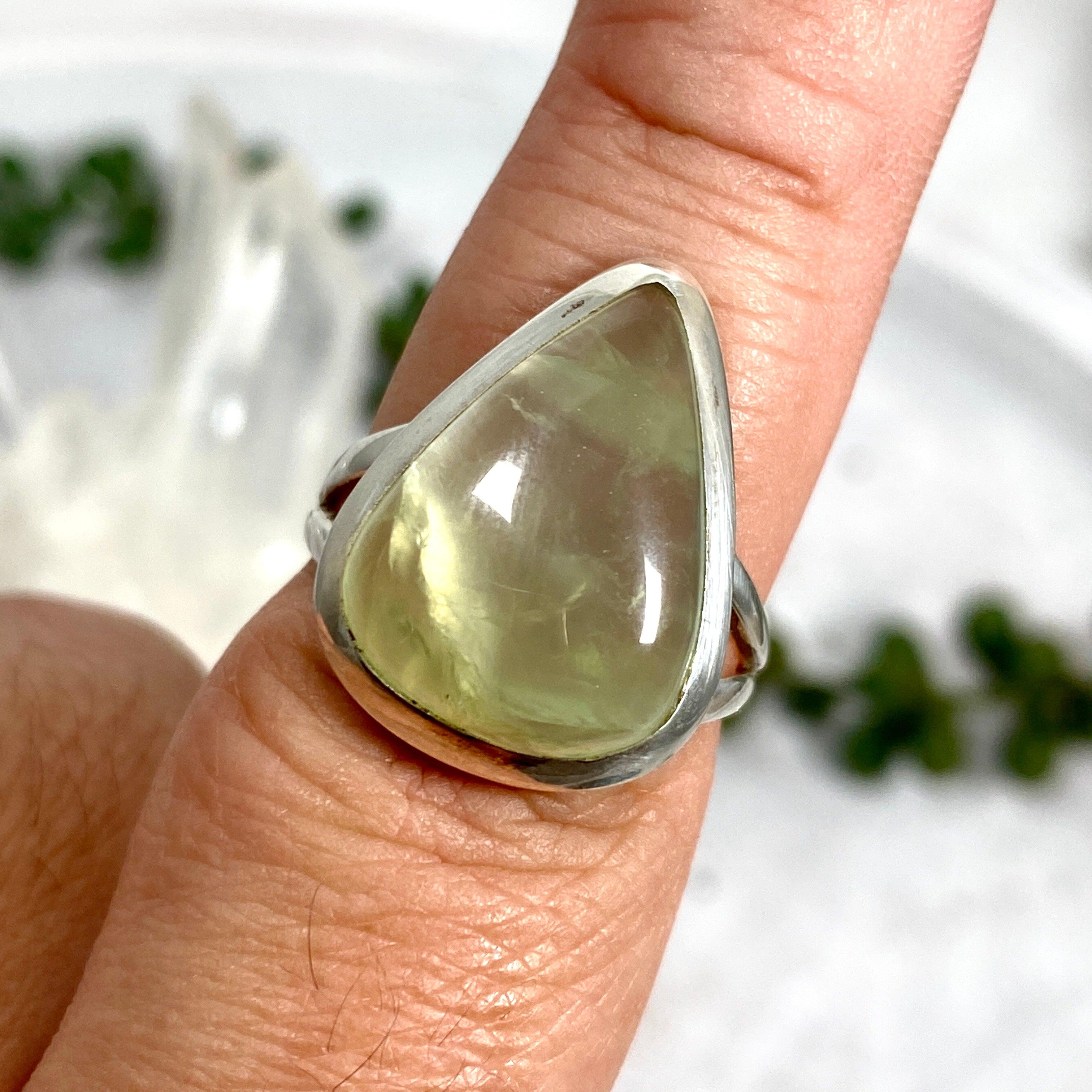 Prehnite Teardrop Ring - Sterling Silver 925, Size 9, KRGJ2465 - Elegant Jewelry for Women, Perfect for Weddings, Parties & Everyday Wear