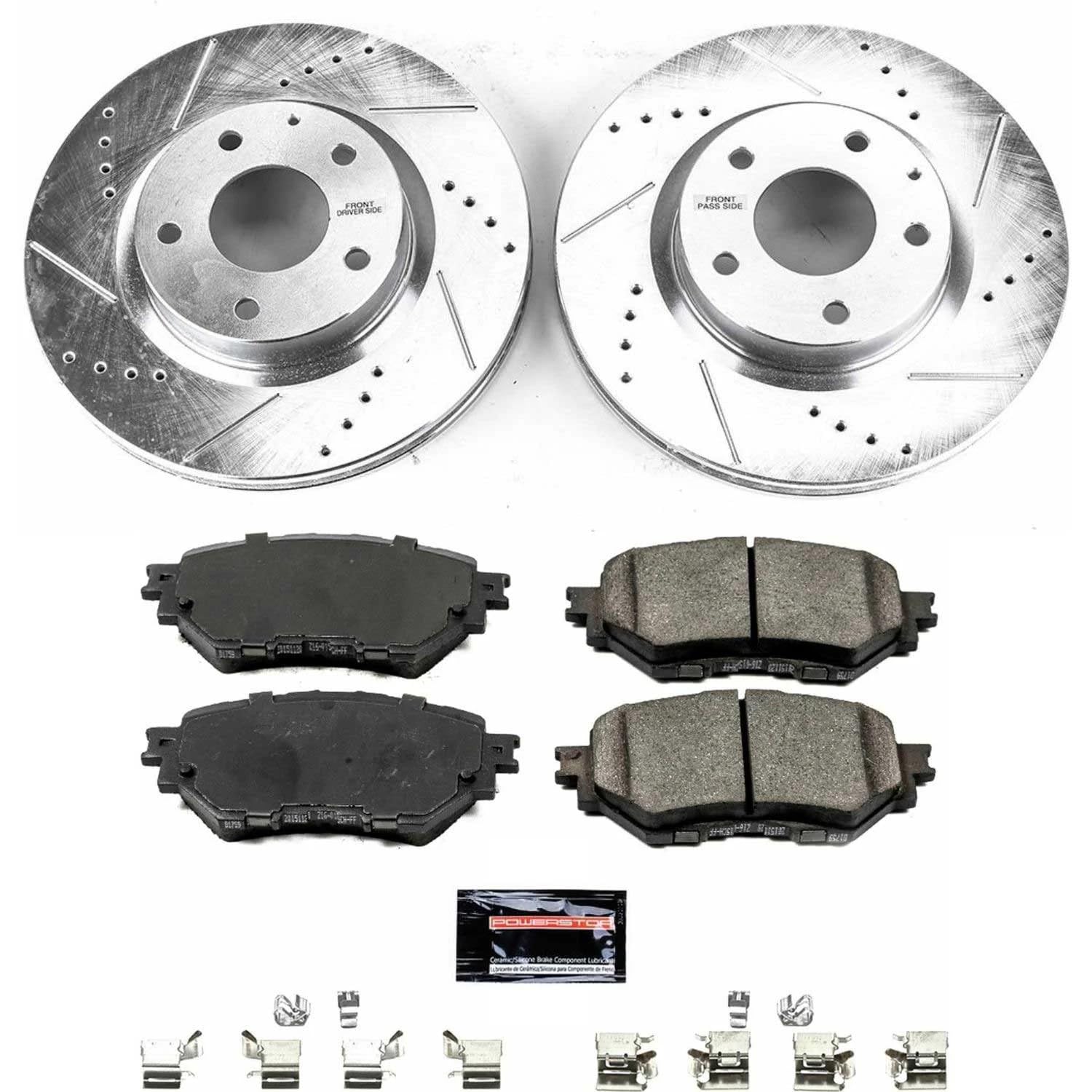 Power Stop K7517 Z23 Carbon Fiber Brake Pads & Drilled Slotted Rotors Kit - Compatible with 2017-2018 Mazda 3 | High-Performance Braking | Perfect for Daily Commuting & Sporty Driving