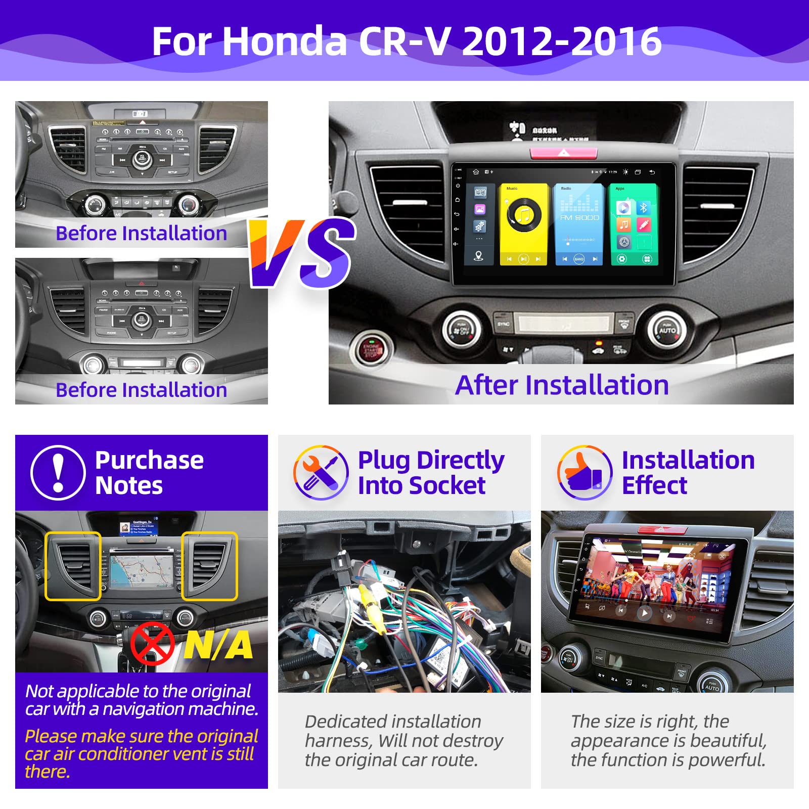 Android 11 Car Stereo with Wireless CarPlay & Android Auto - 8-Core 1280x720 IPS Touchscreen for Honda CRV 2012-2016 | Bluetooth GPS WiFi Navigation | Multimedia Player Head Unit | Perfect for Road Trips & Daily Commutes