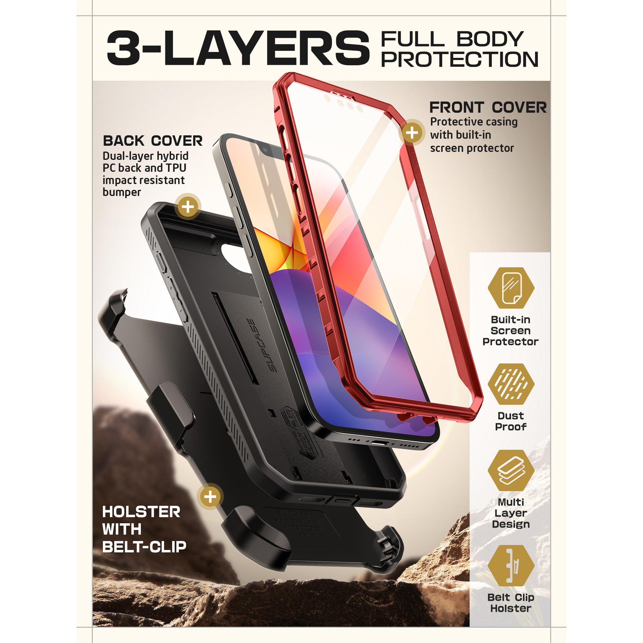 iPhone 16e Unicorn Beetle Pro Rugged Case - Shockproof & Drop Protection - Metallic Red - Perfect for Outdoor Adventures & Extreme Sports