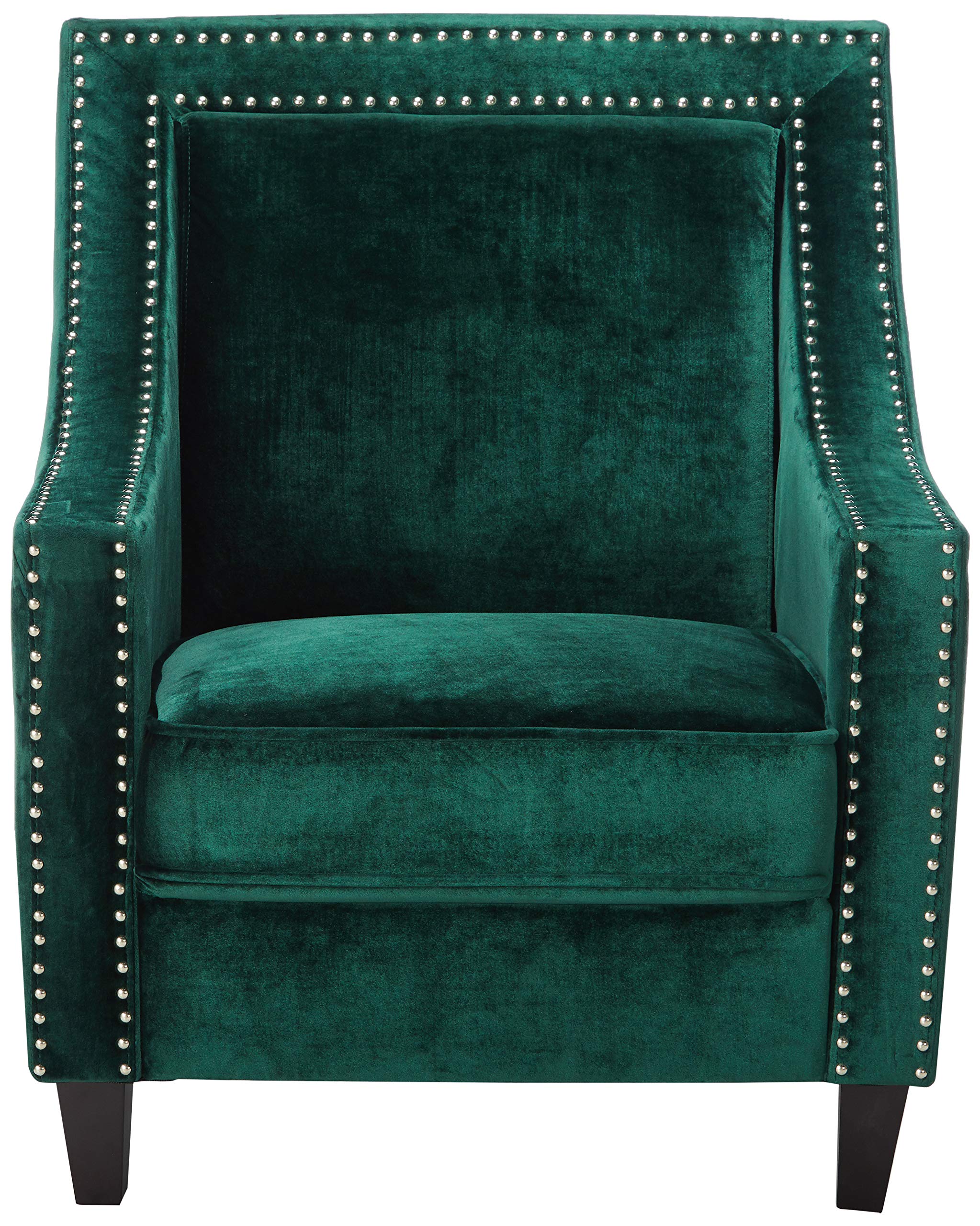 Camren Velvet Upholstered Accent Club Chair with Swoop Arms & Silver Nailhead Trim - Espresso Wood Legs Modern Contemporary Green Living Room Furniture for Home Office, Lounge & Reading Nook