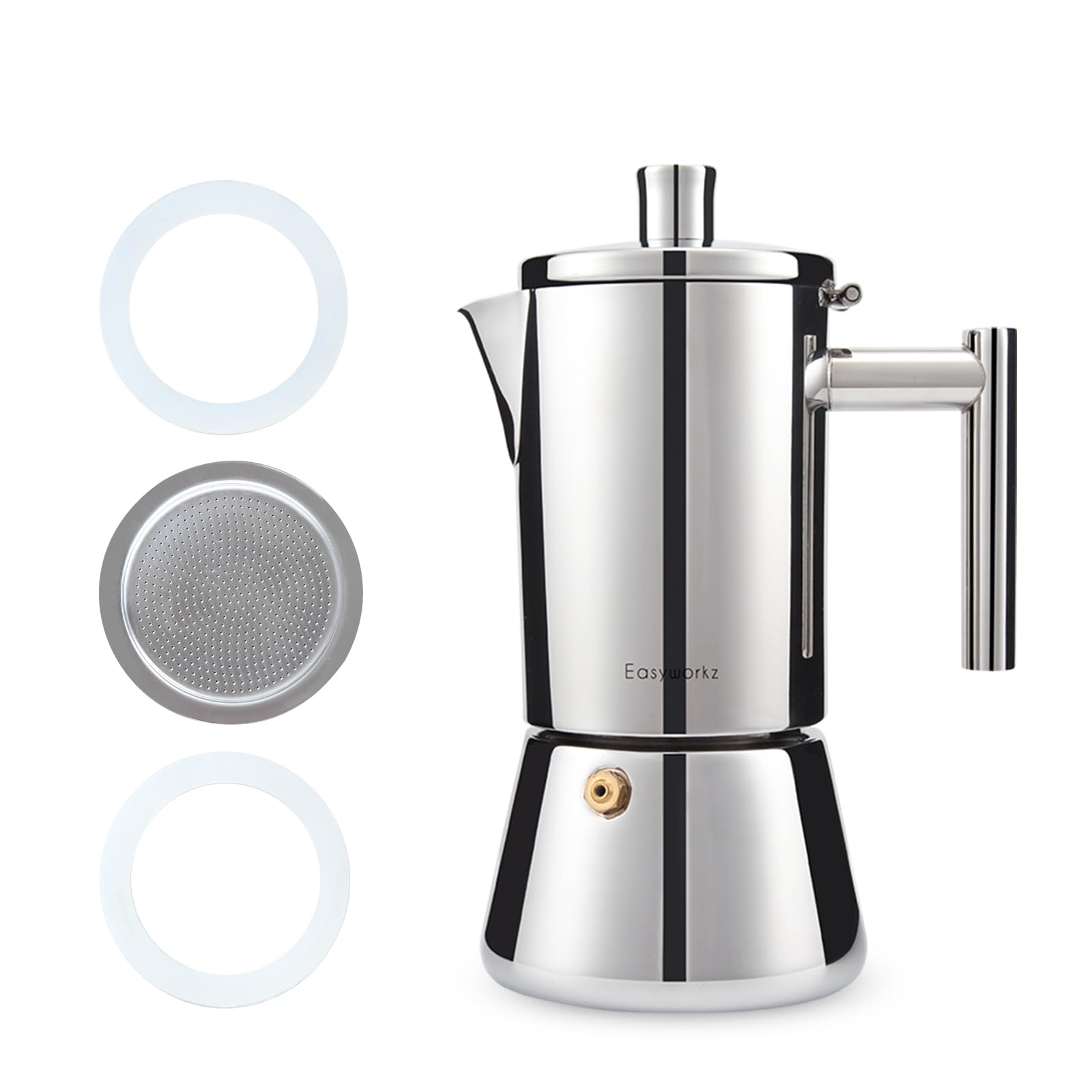 Easyworkz Diego 12-Cup Stovetop Espresso Maker - 17.5 oz Moka Pot with Silicone Gasket Seals & Filter Screen Replacement - Perfect for Home Coffee Brewing, Camping & Italian-Style Espresso