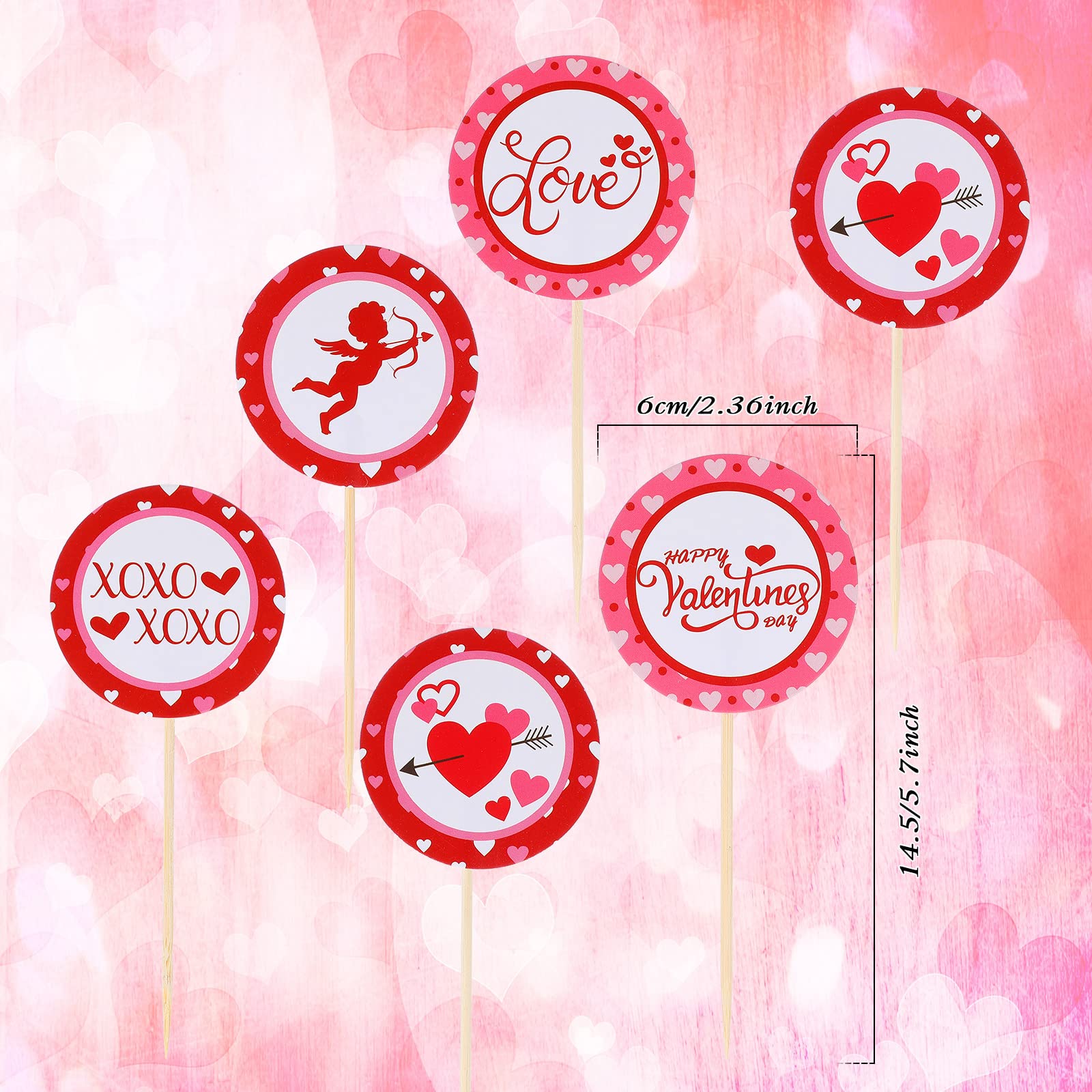 50 Packs Valentine's Day Cupcake Toppers - Sweet XOXO Love Heart Cupcake Picks, Red Glitter Paper Valentine's Decorations for Parties, Weddings & Romantic Celebrations