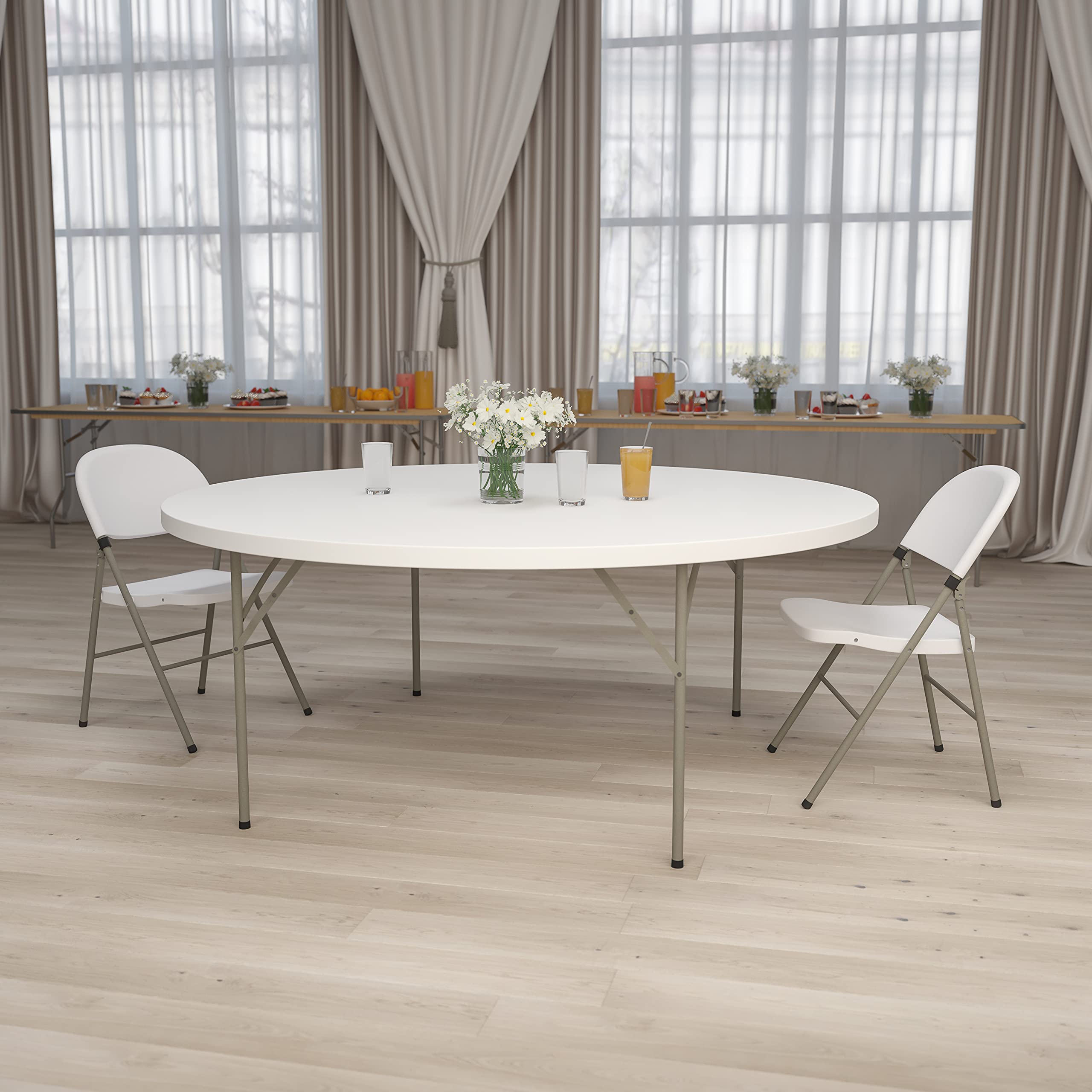 Flash Furniture Kathryn 6-Foot Round Plastic Folding Table - Portable Banquet Table for Indoor & Outdoor Events, Parties, Picnics & Camping - White