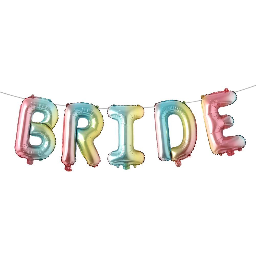 16 Inch Multicolor BRIDE Letter Foil Balloons - Wedding, Bridal Shower, Engagement Party Decorations - Bachelorette Party Supplies (Rainbow) - Perfect for Wedding Receptions, Bridal Showers & Bachelorette Celebrations