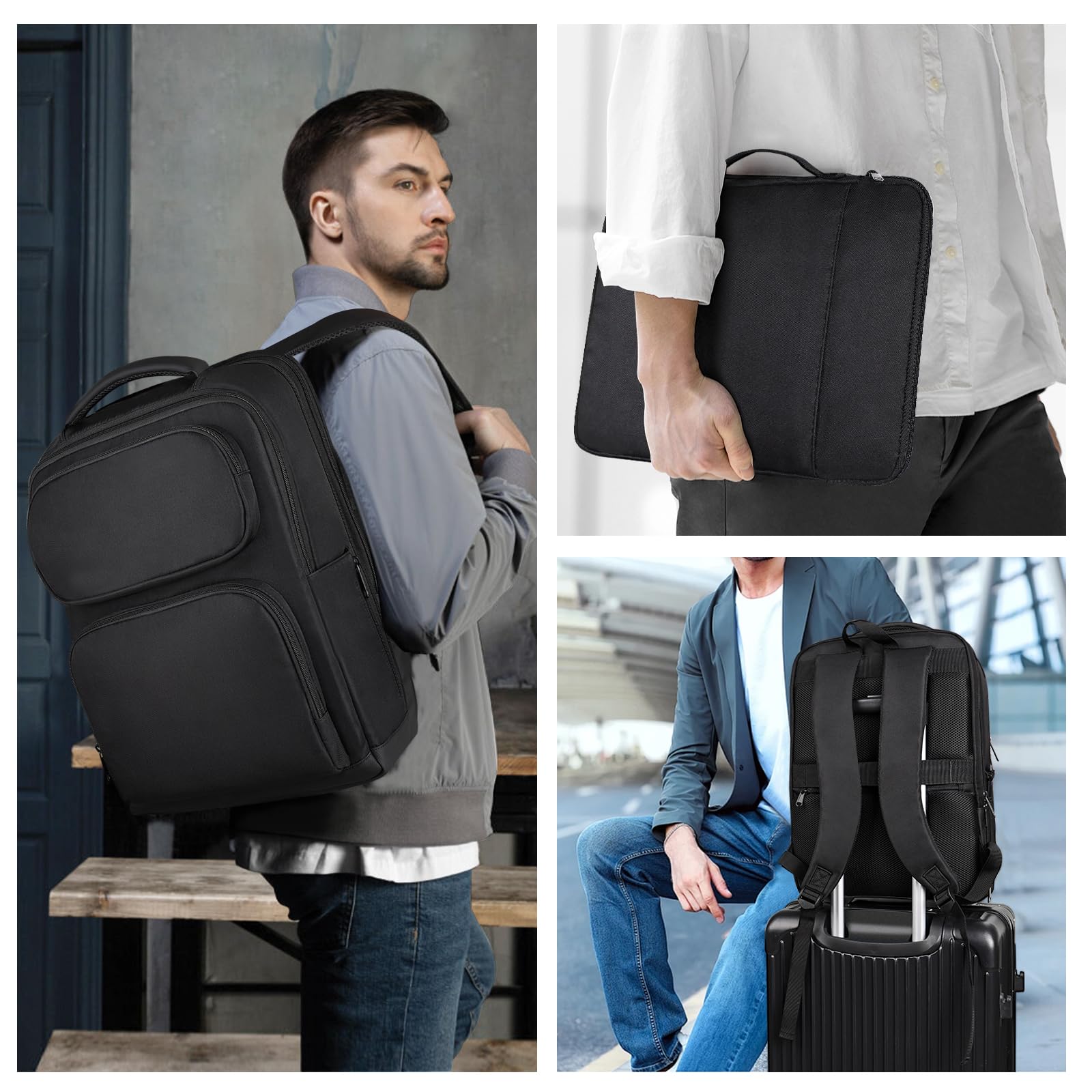 ESTARER Men's Water-Resistant Nylon Laptop Backpack with 15.6 Inch Laptop Sleeve, Expandable 32L Business Travel Backpack for Work, College, Commuting, and Outdoor Adventures