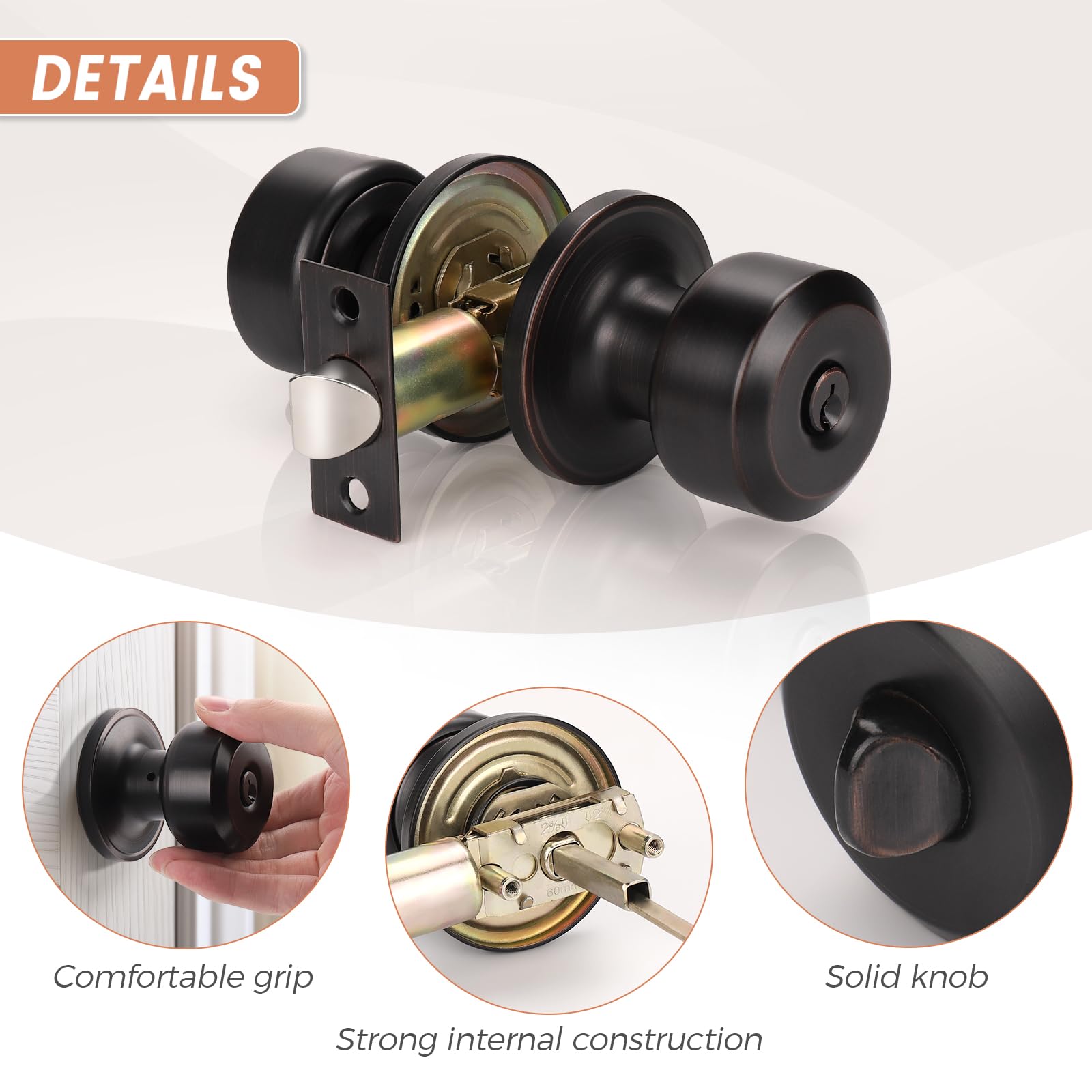 KNOBWELL 3 Pack Keyed Entry Door Knob Set with Lock - Interior & Exterior Keyed Alike Door Handles - Oil Rubbed Bronze & Stainless Steel Front Door Knobs for Home Security | Perfect for Front Doors, Bedrooms, Offices & Rental Properties