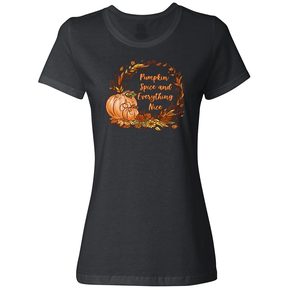 Pumpkin Spice & Everything Nice Autumn Leaves Women's T-Shirt | Fall Graphic Tee for Women | Cozy Seasonal Outfit for Halloween, Thanksgiving & Autumn Activities