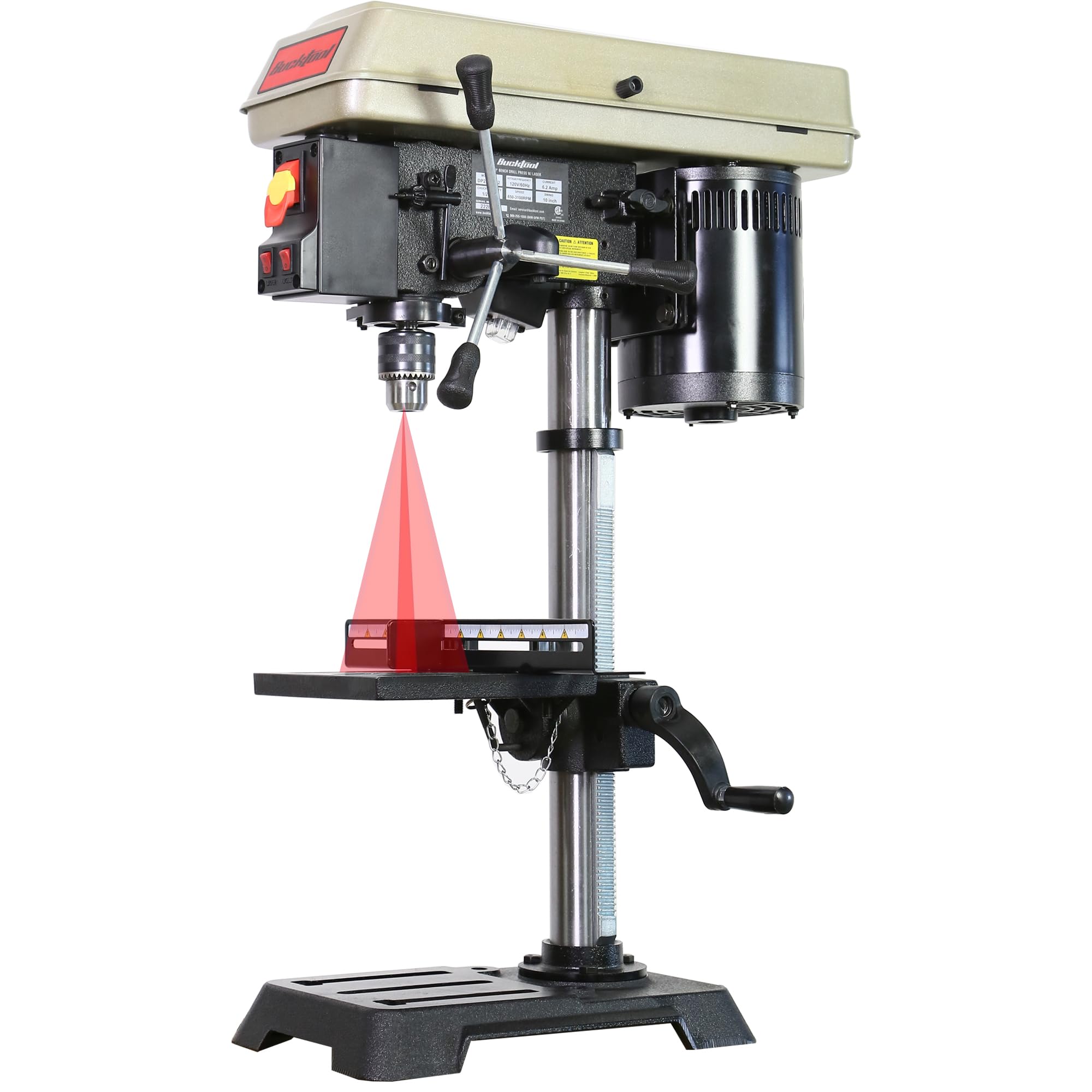BUCKTOOL 10-Inch 6.0 Amp 3/4 HP 5-Speed Benchtop Drill Press with LED Work Light - Perfect for Woodworking, Metal Drilling & DIY Projects