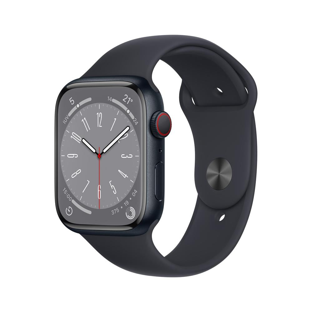 Apple Watch Series 8 (GPS + Cellular) 45mm Midnight Aluminum Case with Midnight Sport Band - Perfect for Fitness Tracking, Calls & Notifications on the Go